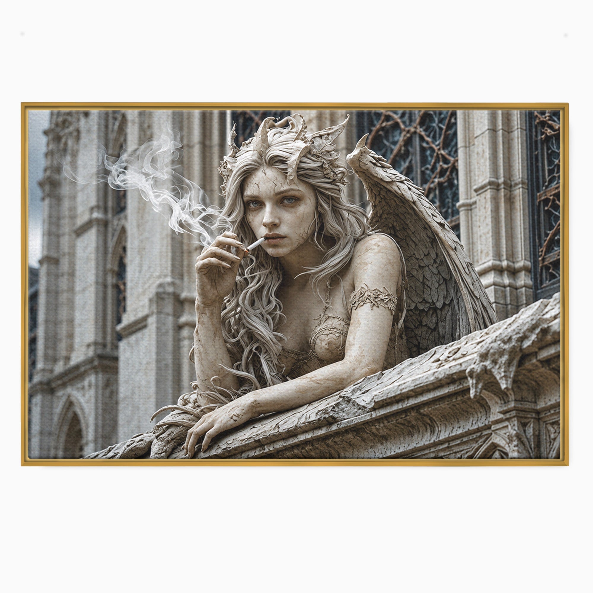 Tablou Canvas Premium LuxCanva® U1045, Ingerul Contemporan,  Statuie, Artistic, Contemporan, Mistic, Exterior, Inger, Dormitor, Culori Vibrante