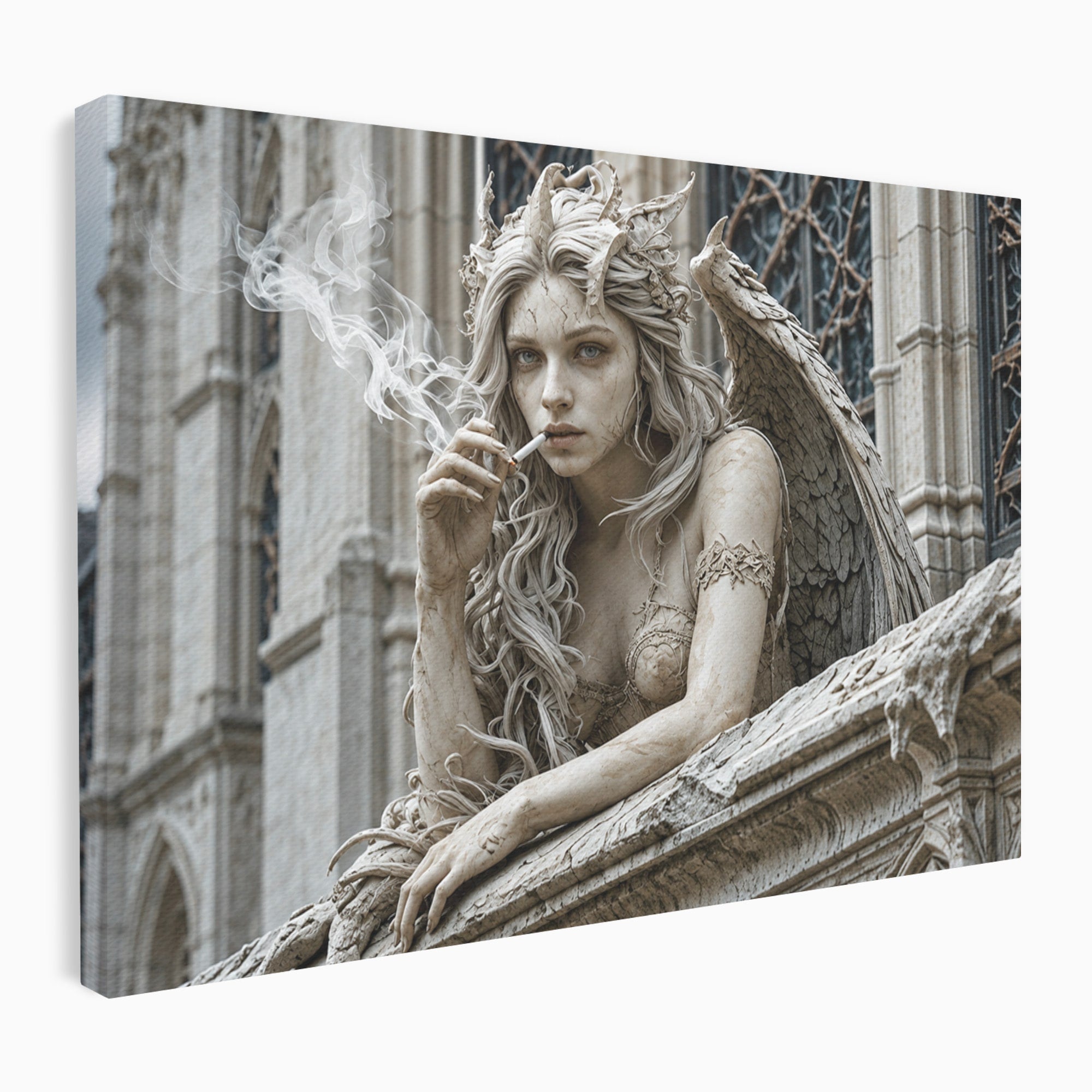 Tablou Canvas Premium LuxCanva® U1045, Ingerul Contemporan,  Statuie, Artistic, Contemporan, Mistic, Exterior, Inger, Dormitor, Culori Vibrante
