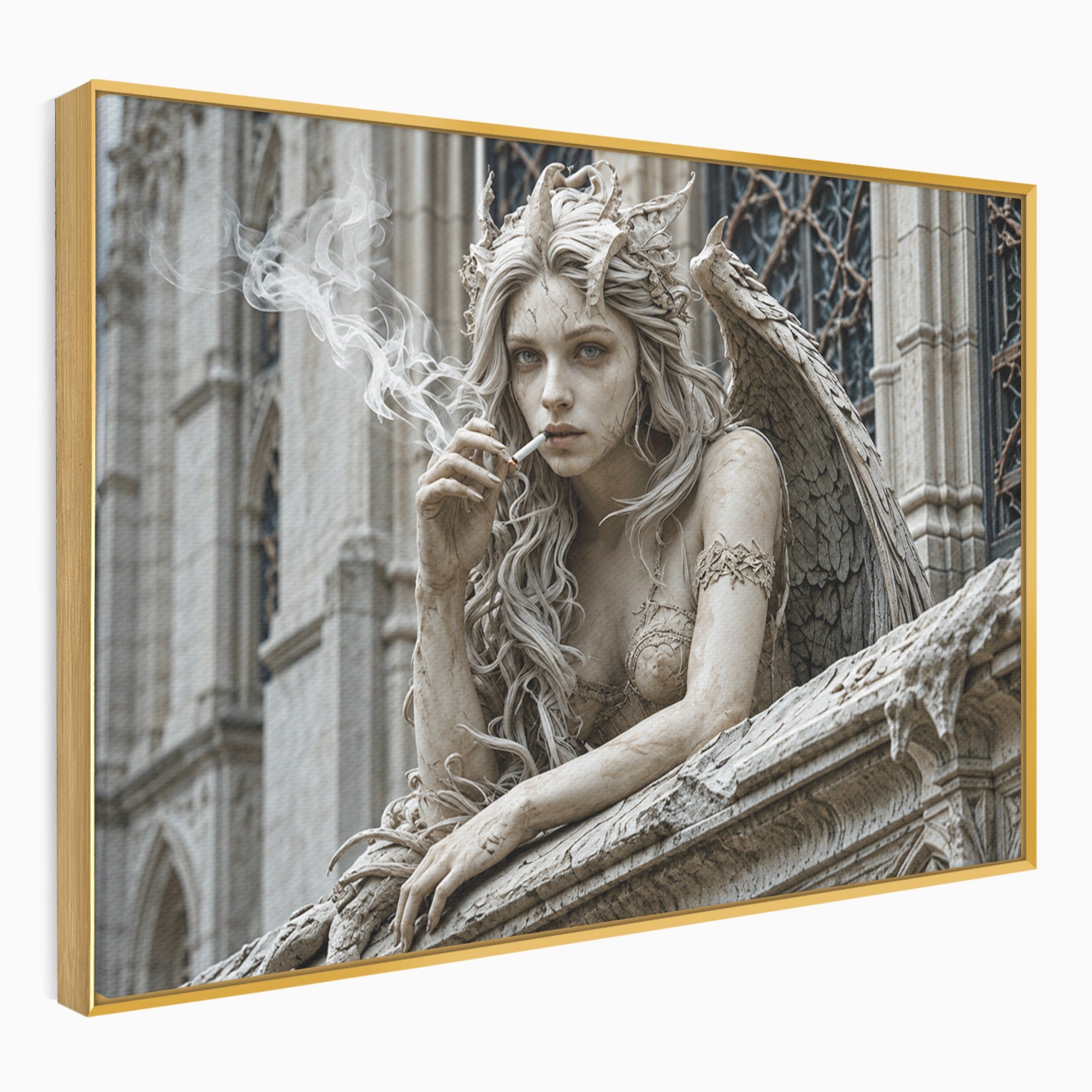 Tablou Canvas Premium LuxCanva® U1045, Ingerul Contemporan,  Statuie, Artistic, Contemporan, Mistic, Exterior, Inger, Dormitor, Culori Vibrante