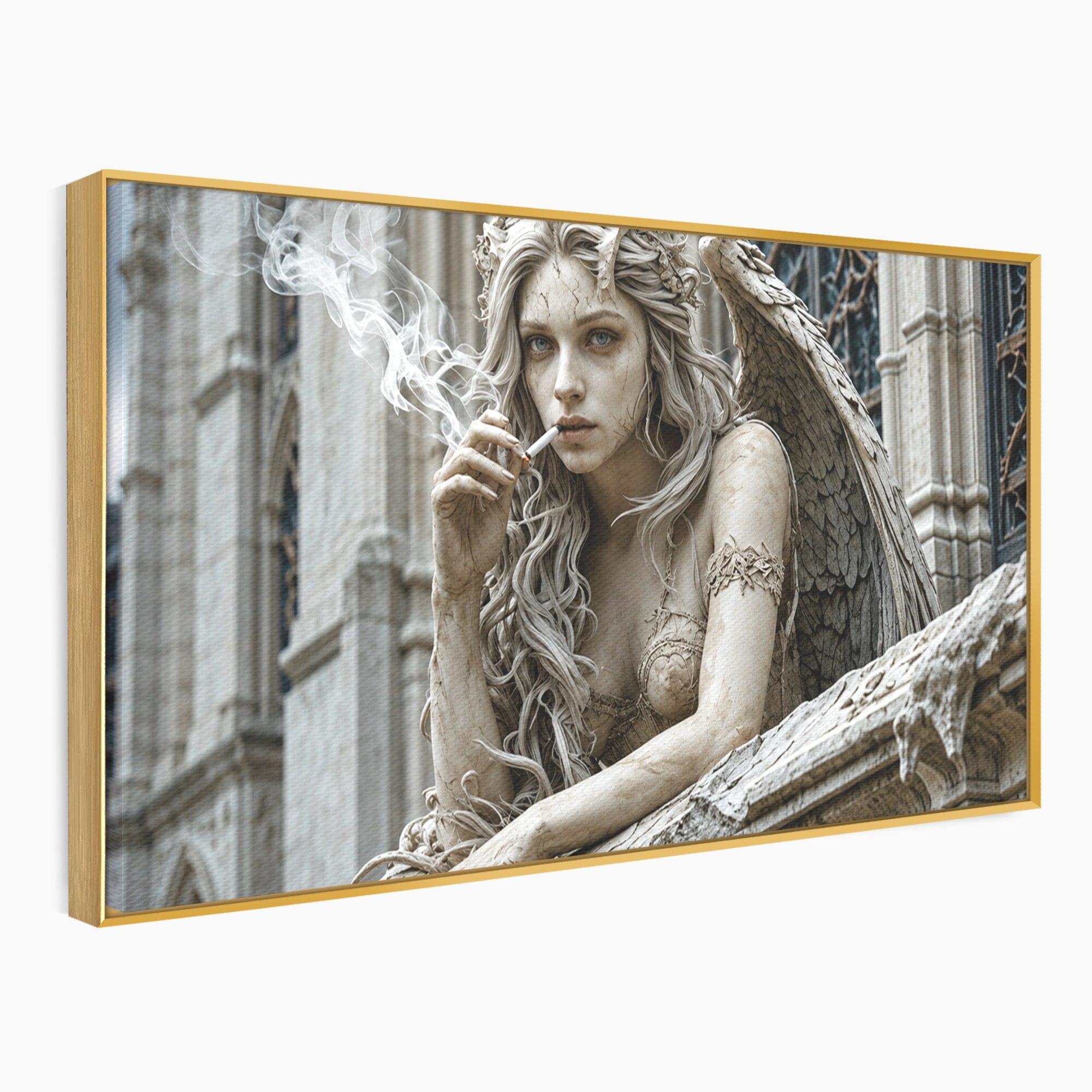 Tablou Canvas Premium LuxCanva® U1045, Ingerul Contemporan,  Statuie, Artistic, Contemporan, Mistic, Exterior, Inger, Dormitor, Culori Vibrante