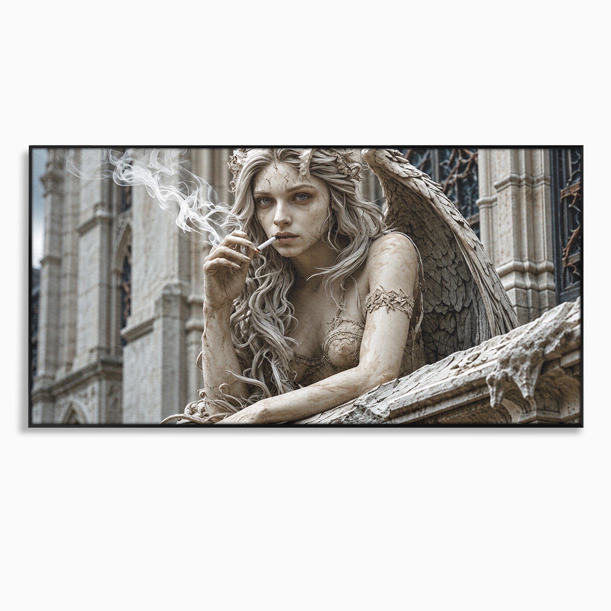 Tablou Canvas Premium LuxCanva® U1045, Ingerul Contemporan,  Statuie, Artistic, Contemporan, Mistic, Exterior, Inger, Dormitor, Culori Vibrante