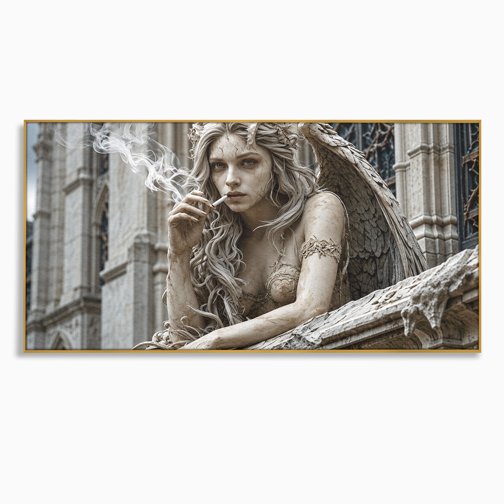 Tablou Canvas Premium LuxCanva® U1045, Ingerul Contemporan,  Statuie, Artistic, Contemporan, Mistic, Exterior, Inger, Dormitor, Culori Vibrante