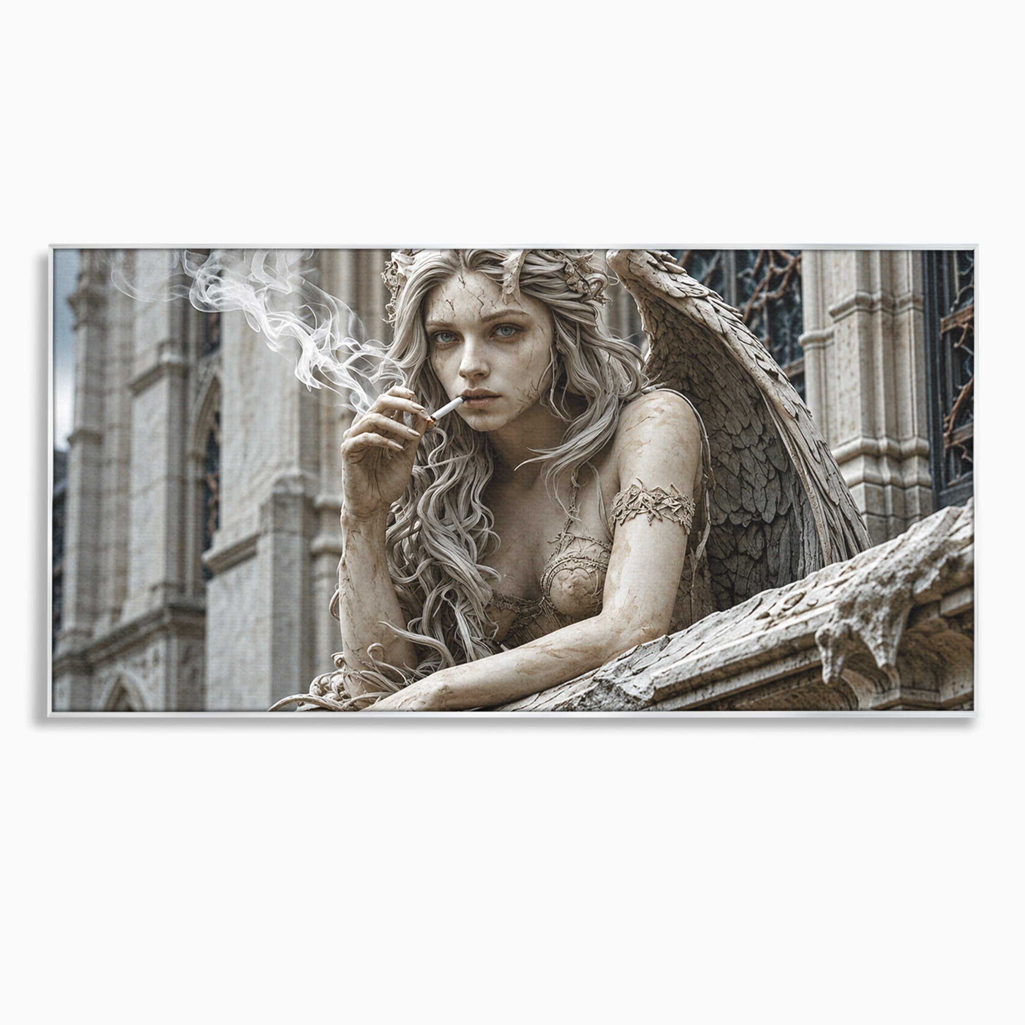 Tablou Canvas Premium LuxCanva® U1045, Ingerul Contemporan,  Statuie, Artistic, Contemporan, Mistic, Exterior, Inger, Dormitor, Culori Vibrante