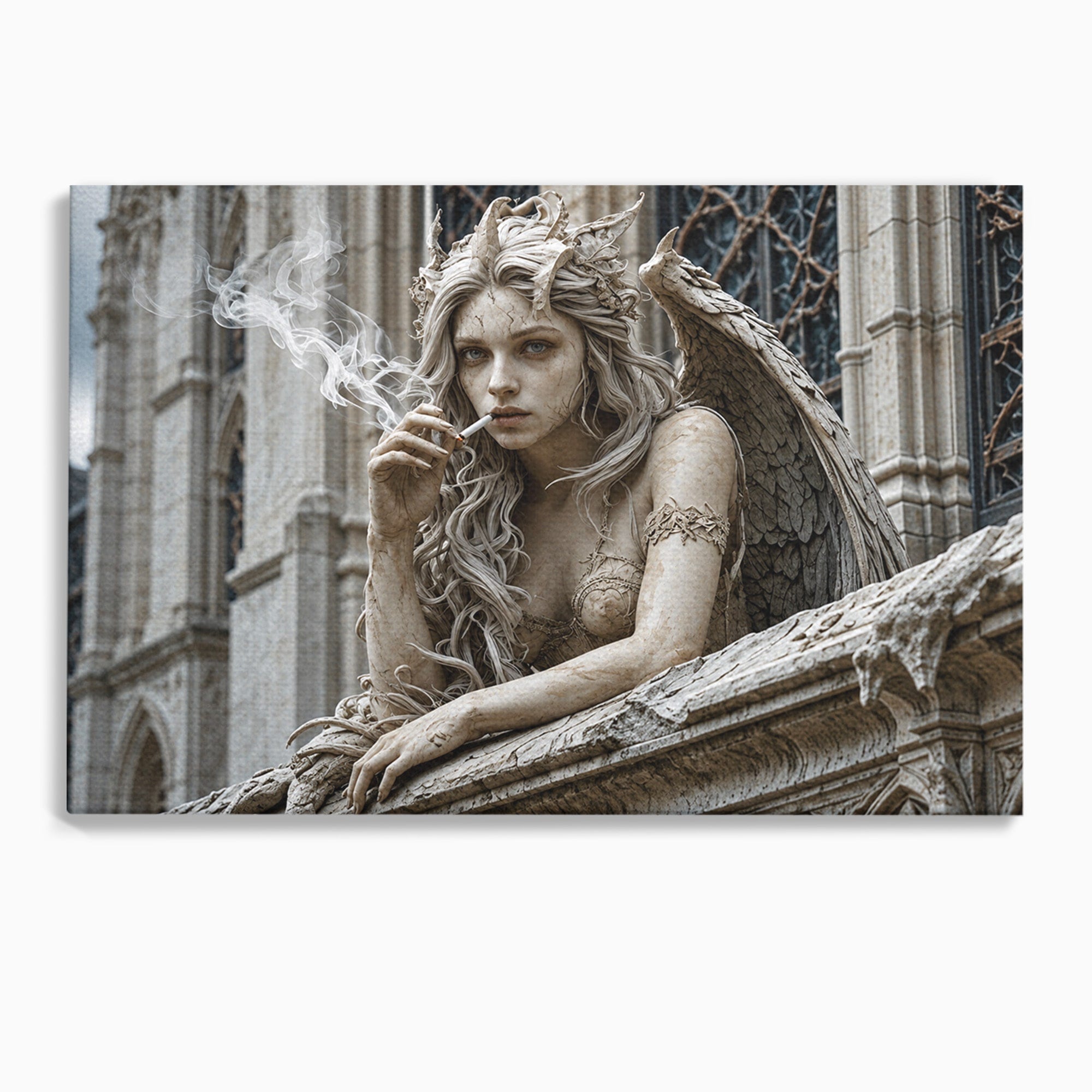 Tablou Canvas Premium LuxCanva® U1045, Ingerul Contemporan,  Statuie, Artistic, Contemporan, Mistic, Exterior, Inger, Dormitor, Culori Vibrante
