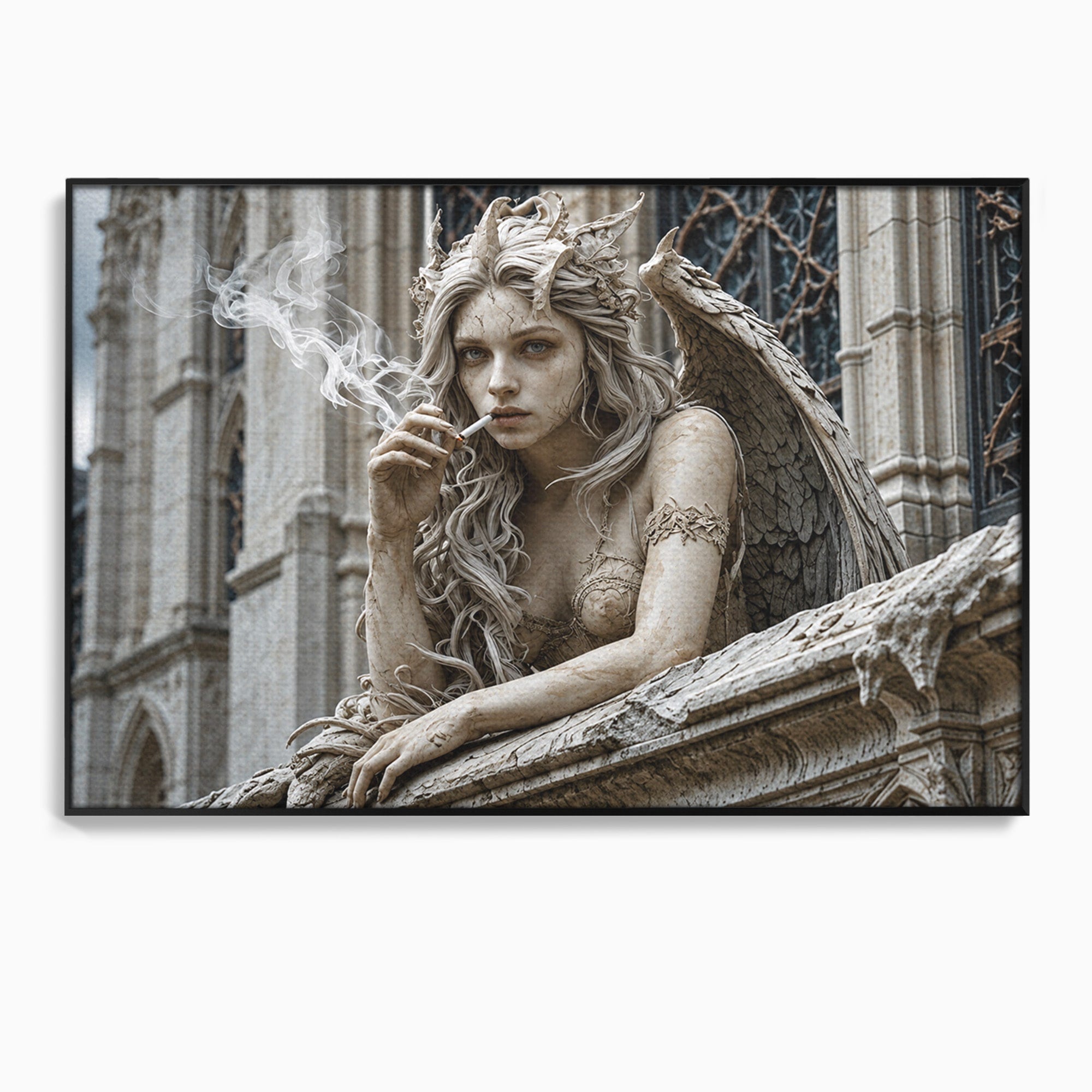 Tablou Canvas Premium LuxCanva® U1045, Ingerul Contemporan,  Statuie, Artistic, Contemporan, Mistic, Exterior, Inger, Dormitor, Culori Vibrante