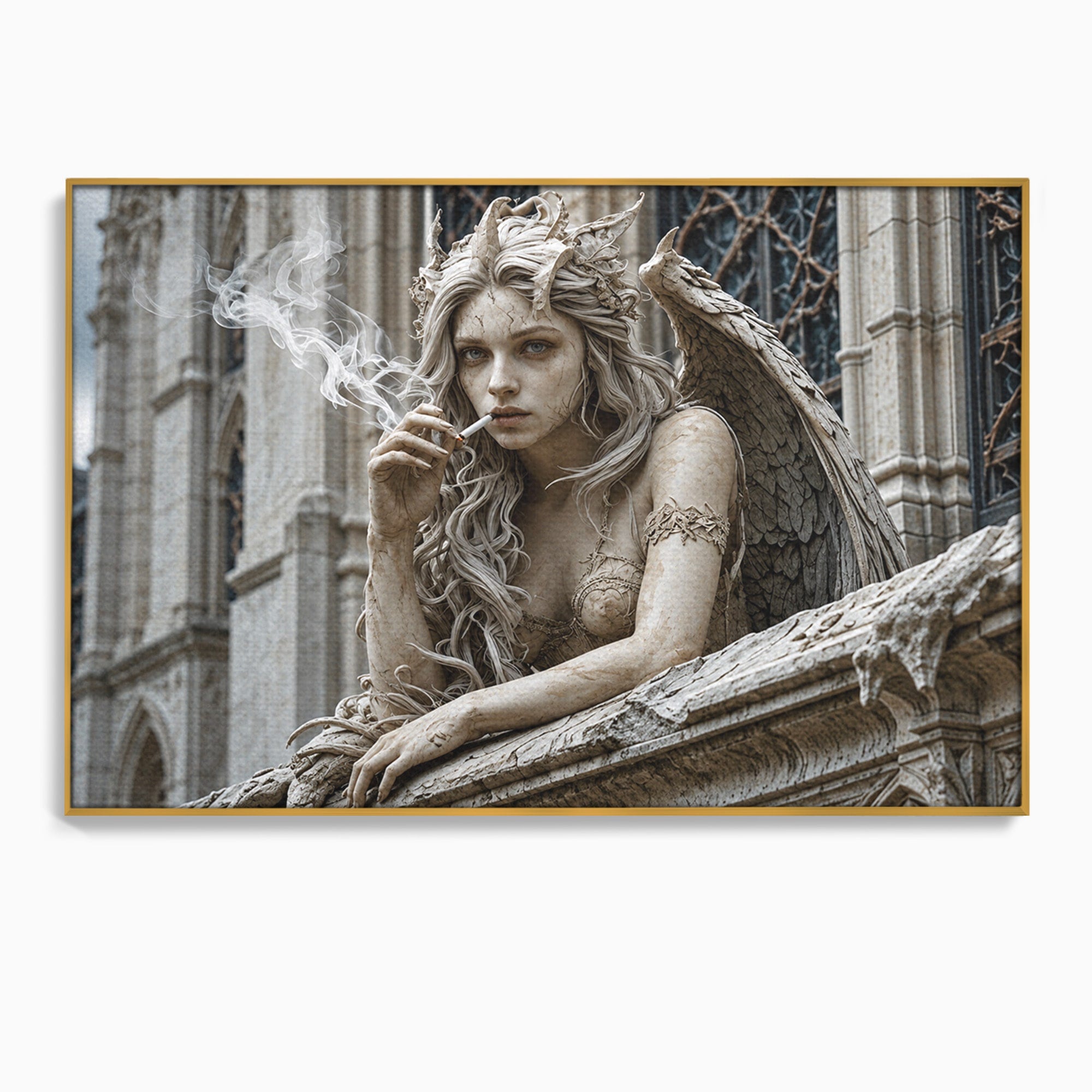 Tablou Canvas Premium LuxCanva® U1045, Ingerul Contemporan,  Statuie, Artistic, Contemporan, Mistic, Exterior, Inger, Dormitor, Culori Vibrante