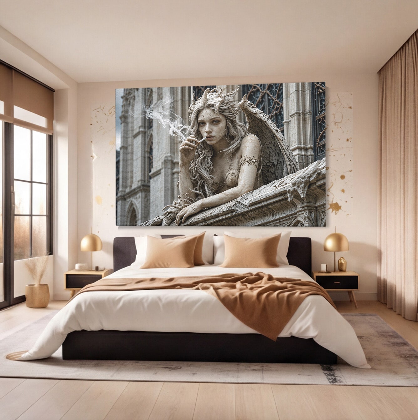 Tablou Canvas Premium LuxCanva® U1045, Ingerul Contemporan,  Statuie, Artistic, Contemporan, Mistic, Exterior, Inger, Dormitor, Culori Vibrante