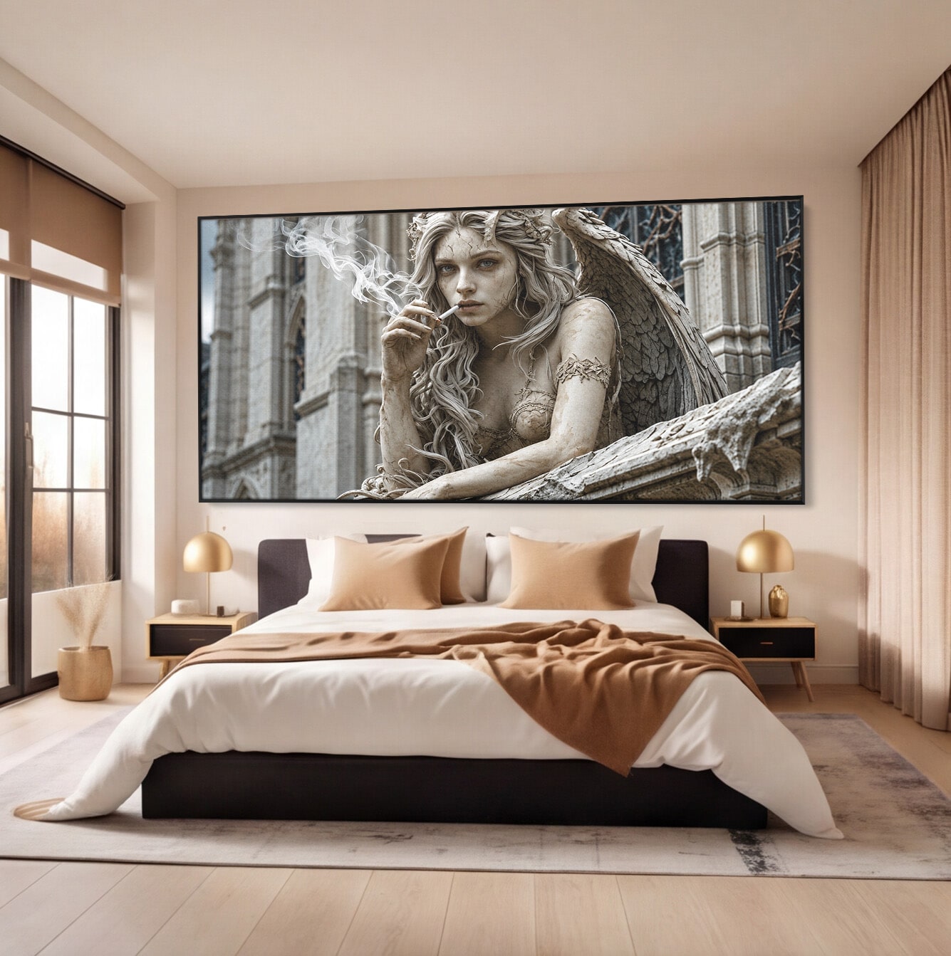 Tablou Canvas Premium LuxCanva® U1045, Ingerul Contemporan,  Statuie, Artistic, Contemporan, Mistic, Exterior, Inger, Dormitor, Culori Vibrante