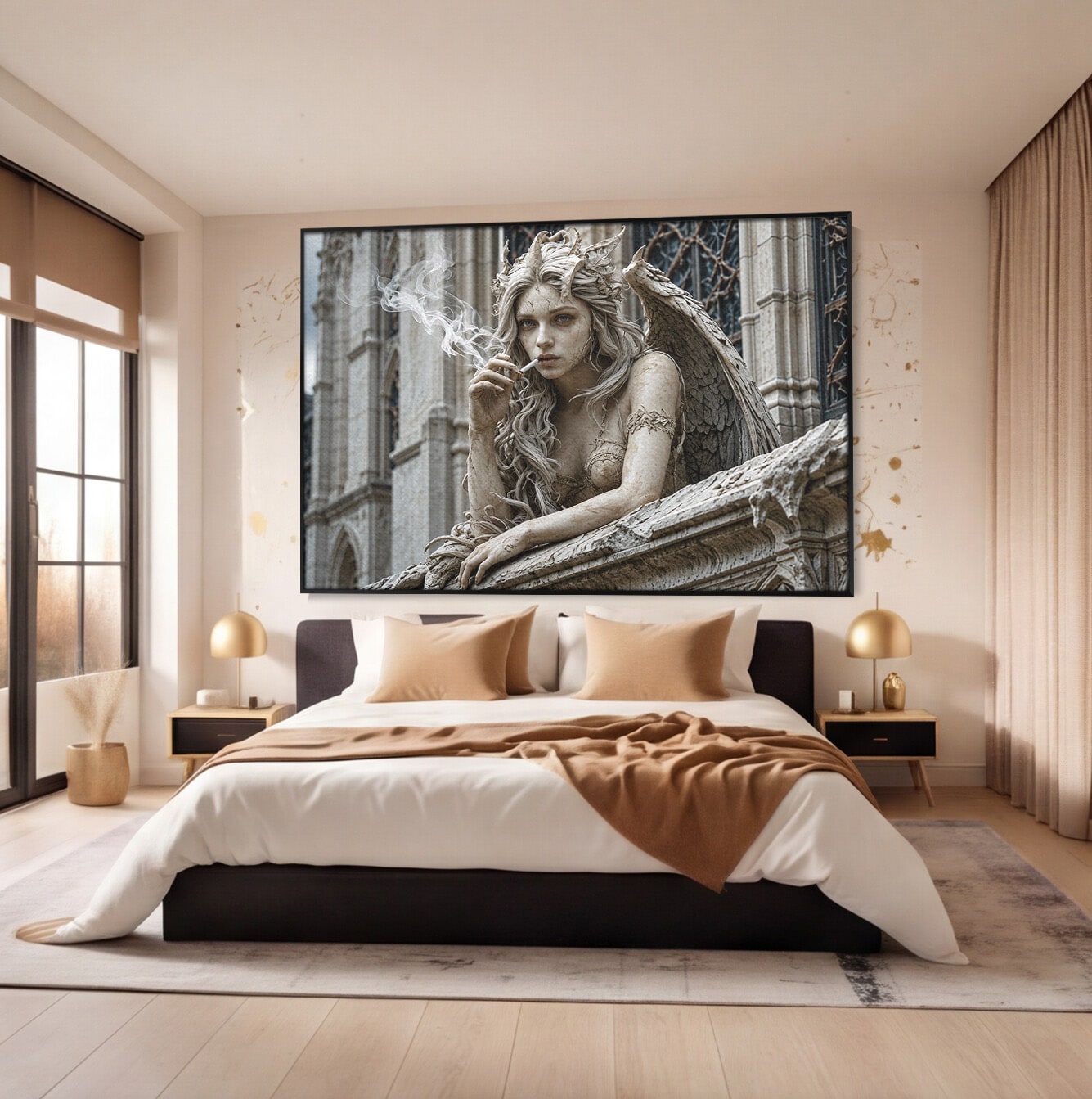 Tablou Canvas Premium LuxCanva® U1045, Ingerul Contemporan,  Statuie, Artistic, Contemporan, Mistic, Exterior, Inger, Dormitor, Culori Vibrante