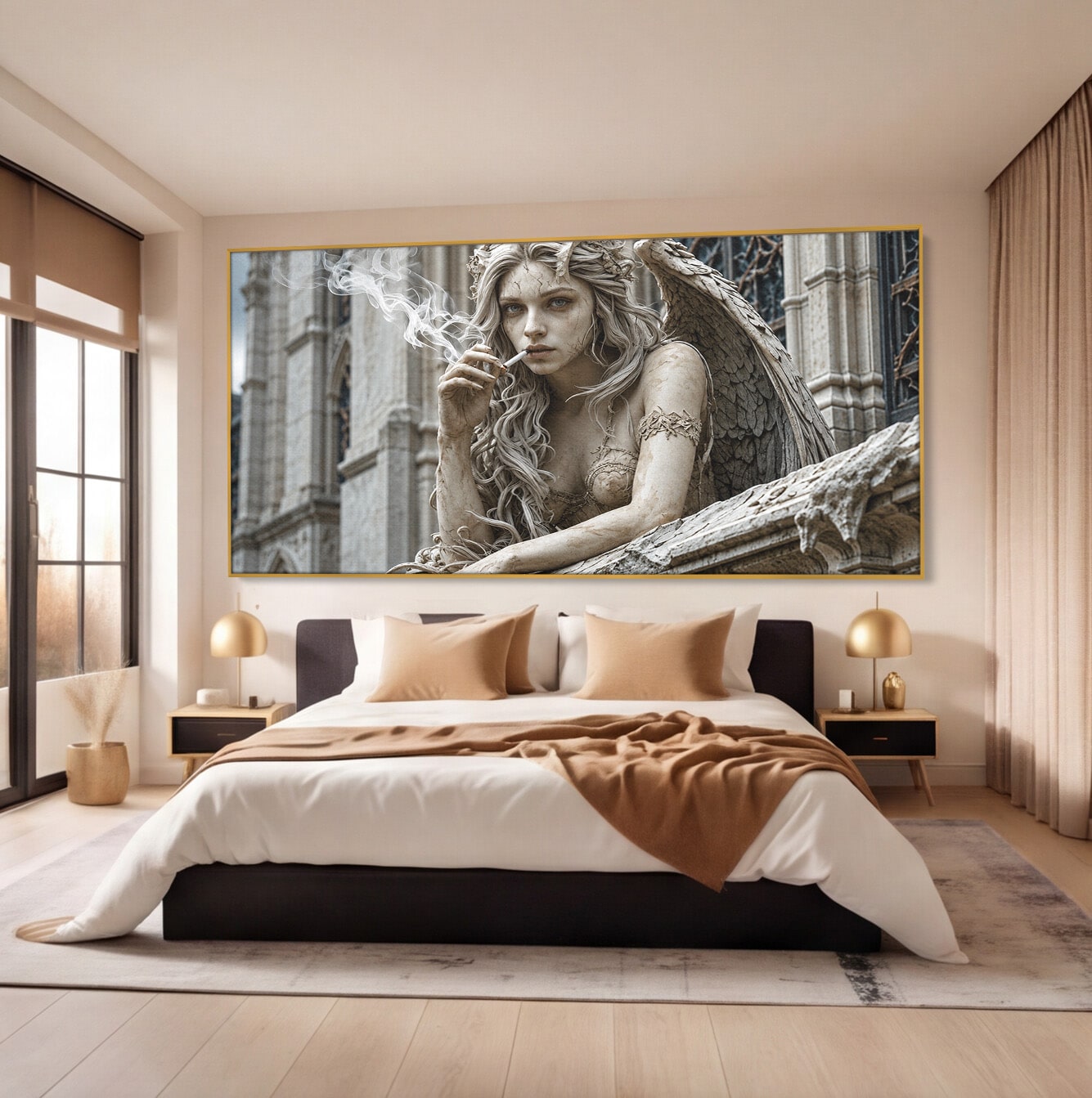 Tablou Canvas Premium LuxCanva® U1045, Ingerul Contemporan,  Statuie, Artistic, Contemporan, Mistic, Exterior, Inger, Dormitor, Culori Vibrante
