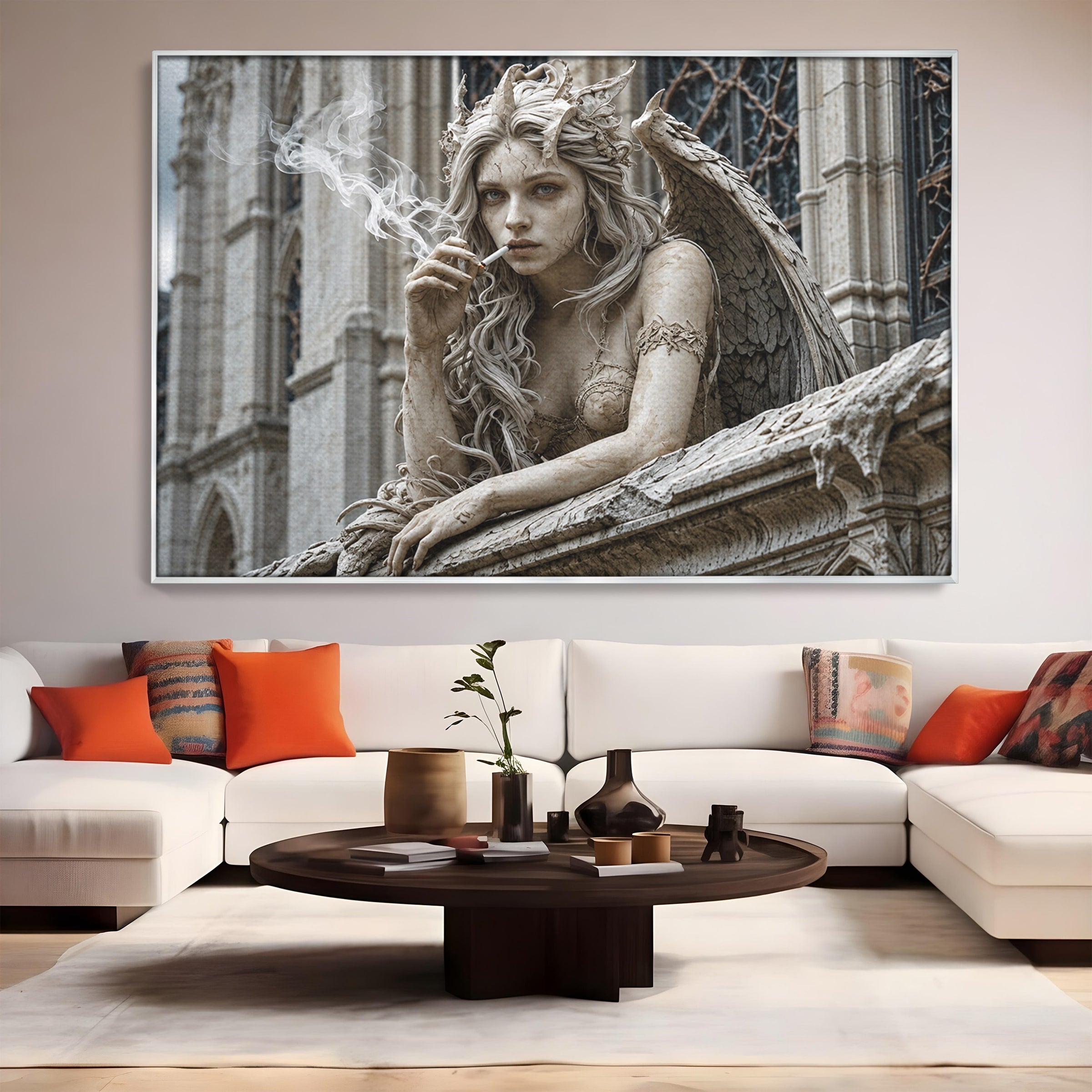 Tablou Canvas Premium LuxCanva® U1045, Ingerul Contemporan,  Statuie, Artistic, Contemporan, Mistic, Exterior, Inger, Dormitor, Culori Vibrante