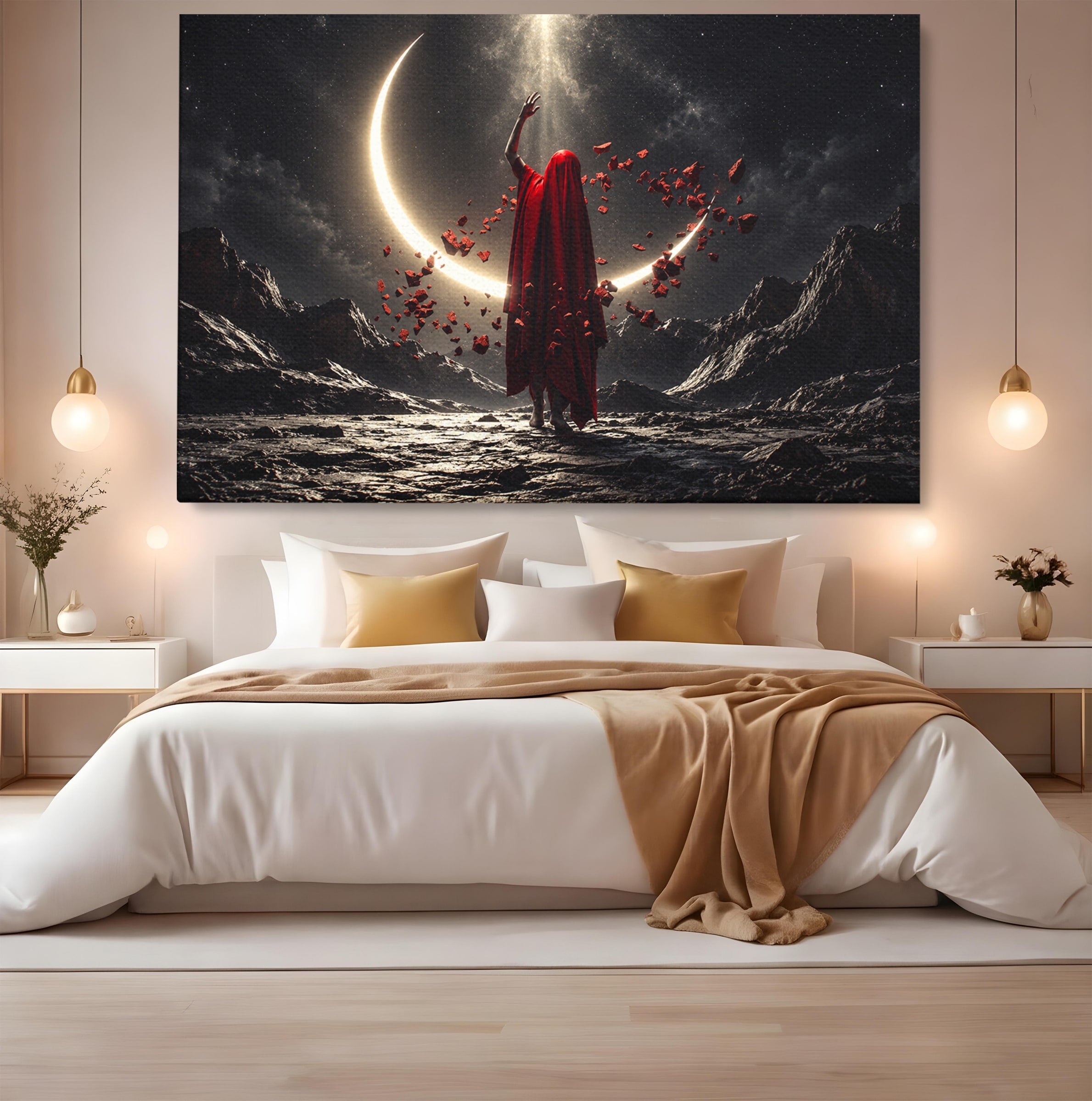 Tablou Canvas Premium LuxCanva® U1046, Misterul Lunii Rosii, Peisaj Nocturn, Fantezie, Luna, Mister, Living, Dormitor, Culori Vibrante