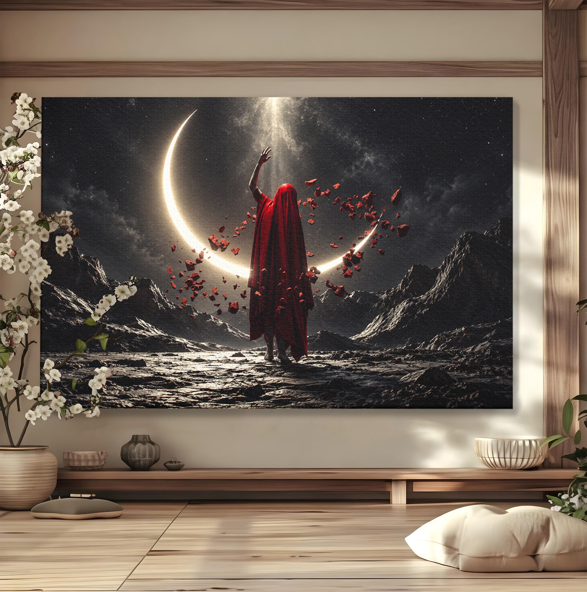 Tablou Canvas Premium LuxCanva® U1046, Misterul Lunii Rosii, Peisaj Nocturn, Fantezie, Luna, Mister, Living, Dormitor, Culori Vibrante