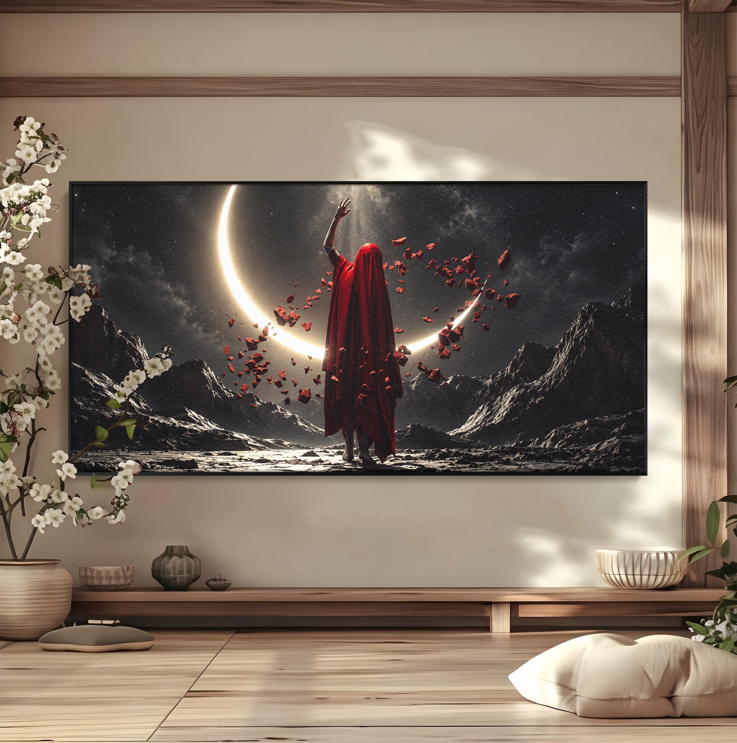 Tablou Canvas Premium LuxCanva® U1046, Misterul Lunii Rosii, Peisaj Nocturn, Fantezie, Luna, Mister, Living, Dormitor, Culori Vibrante