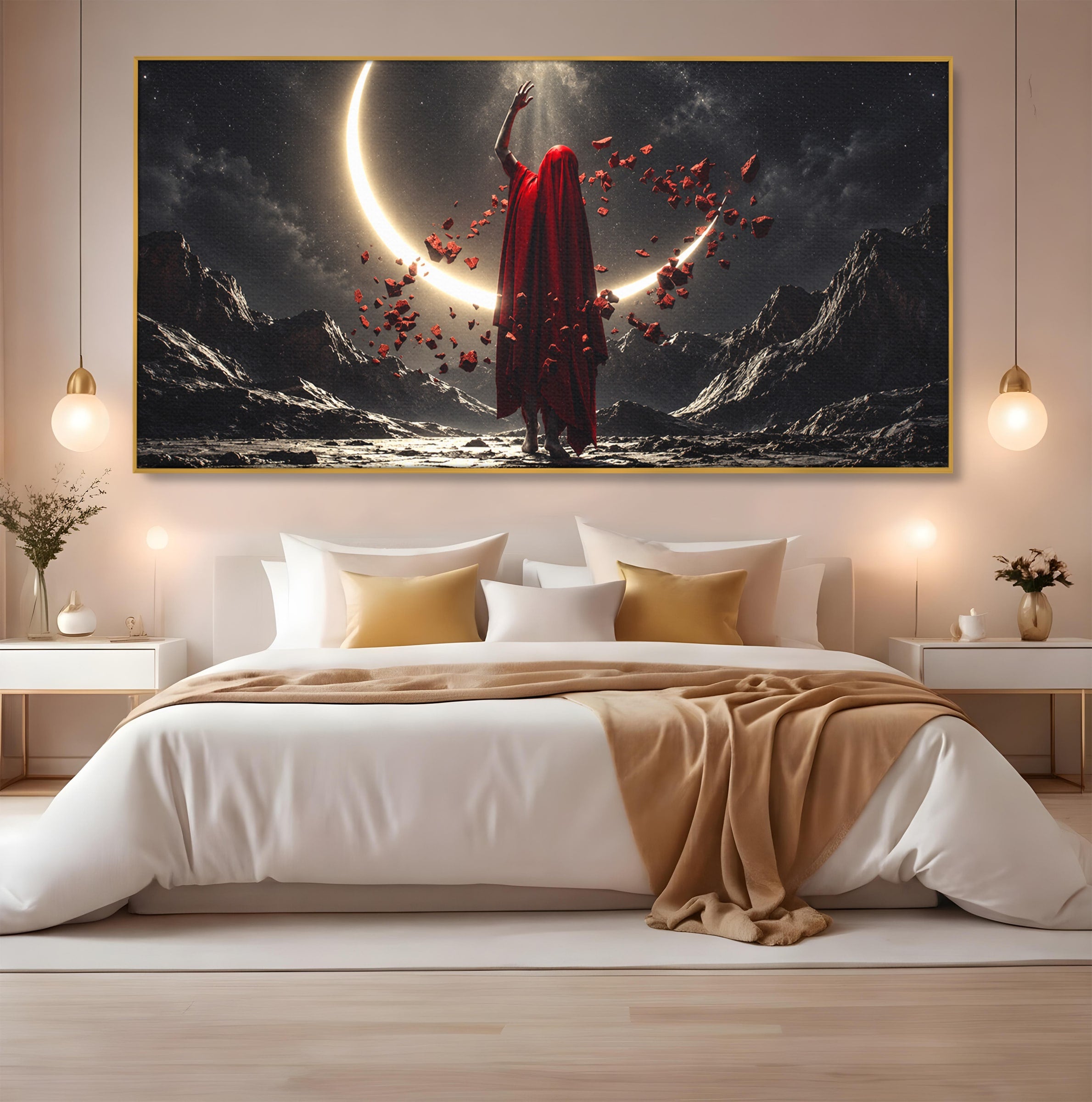 Tablou Canvas Premium LuxCanva® U1046, Misterul Lunii Rosii, Peisaj Nocturn, Fantezie, Luna, Mister, Living, Dormitor, Culori Vibrante