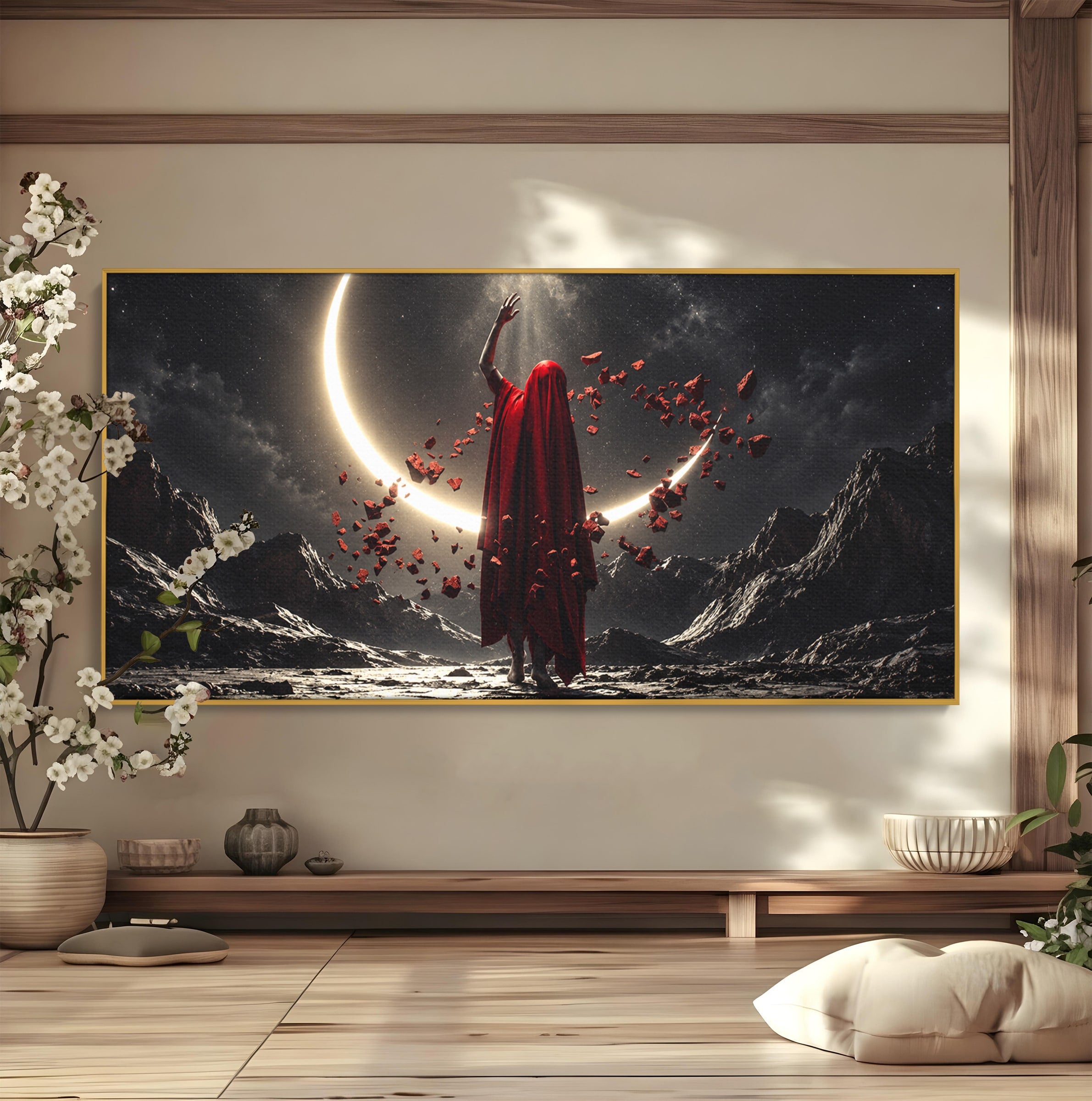 Tablou Canvas Premium LuxCanva® U1046, Misterul Lunii Rosii, Peisaj Nocturn, Fantezie, Luna, Mister, Living, Dormitor, Culori Vibrante