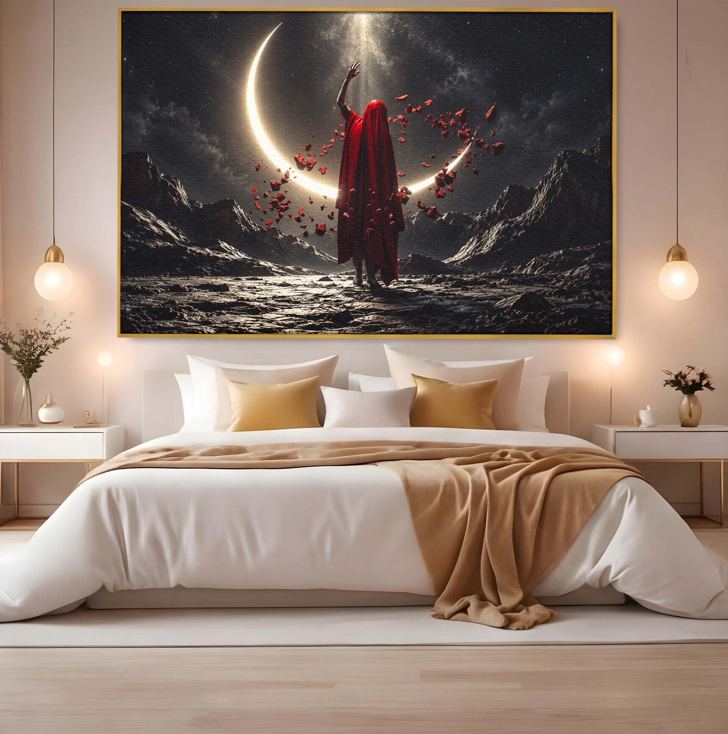 Tablou Canvas Premium LuxCanva® U1046, Misterul Lunii Rosii, Peisaj Nocturn, Fantezie, Luna, Mister, Living, Dormitor, Culori Vibrante