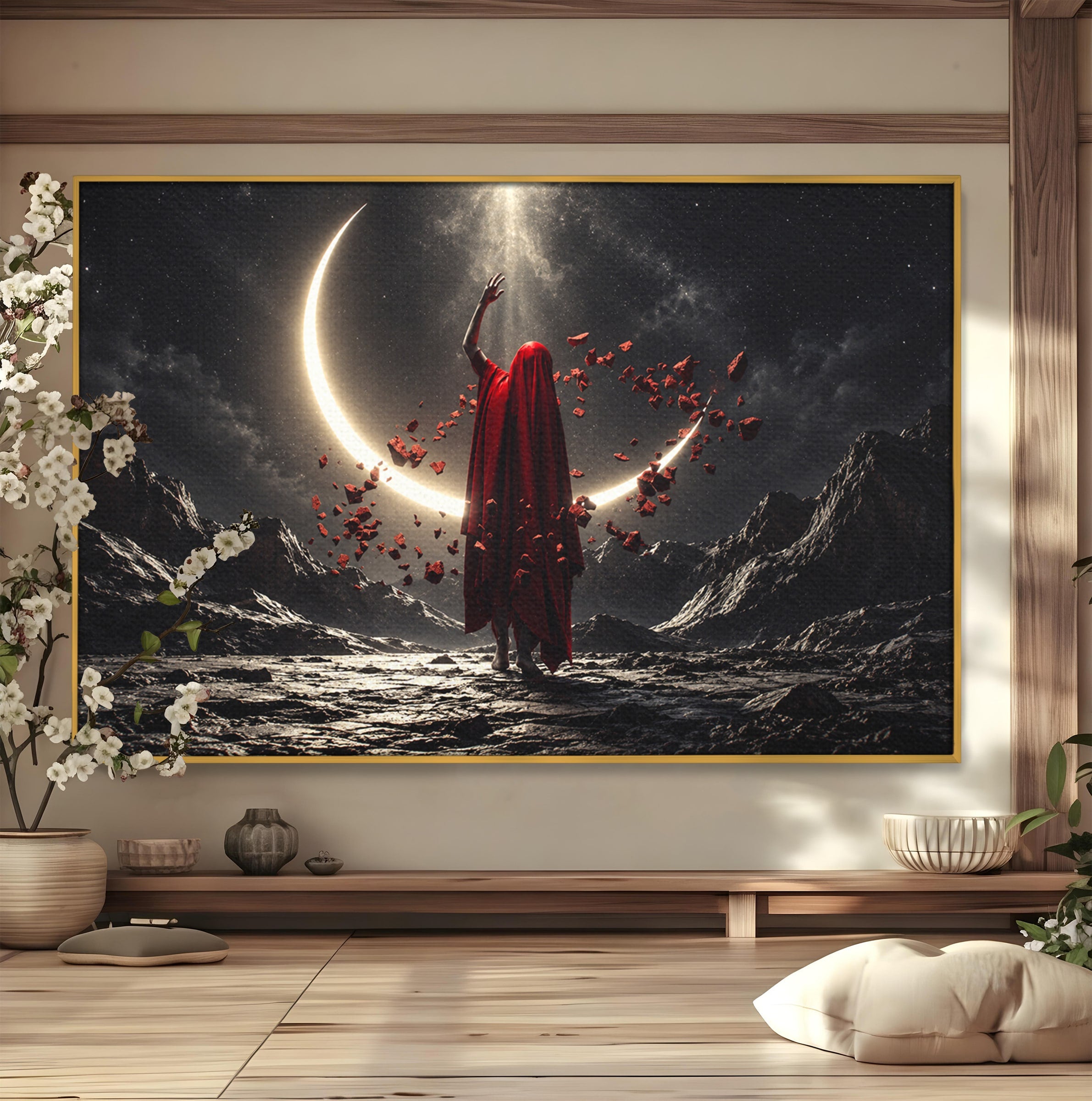 Tablou Canvas Premium LuxCanva® U1046, Misterul Lunii Rosii, Peisaj Nocturn, Fantezie, Luna, Mister, Living, Dormitor, Culori Vibrante