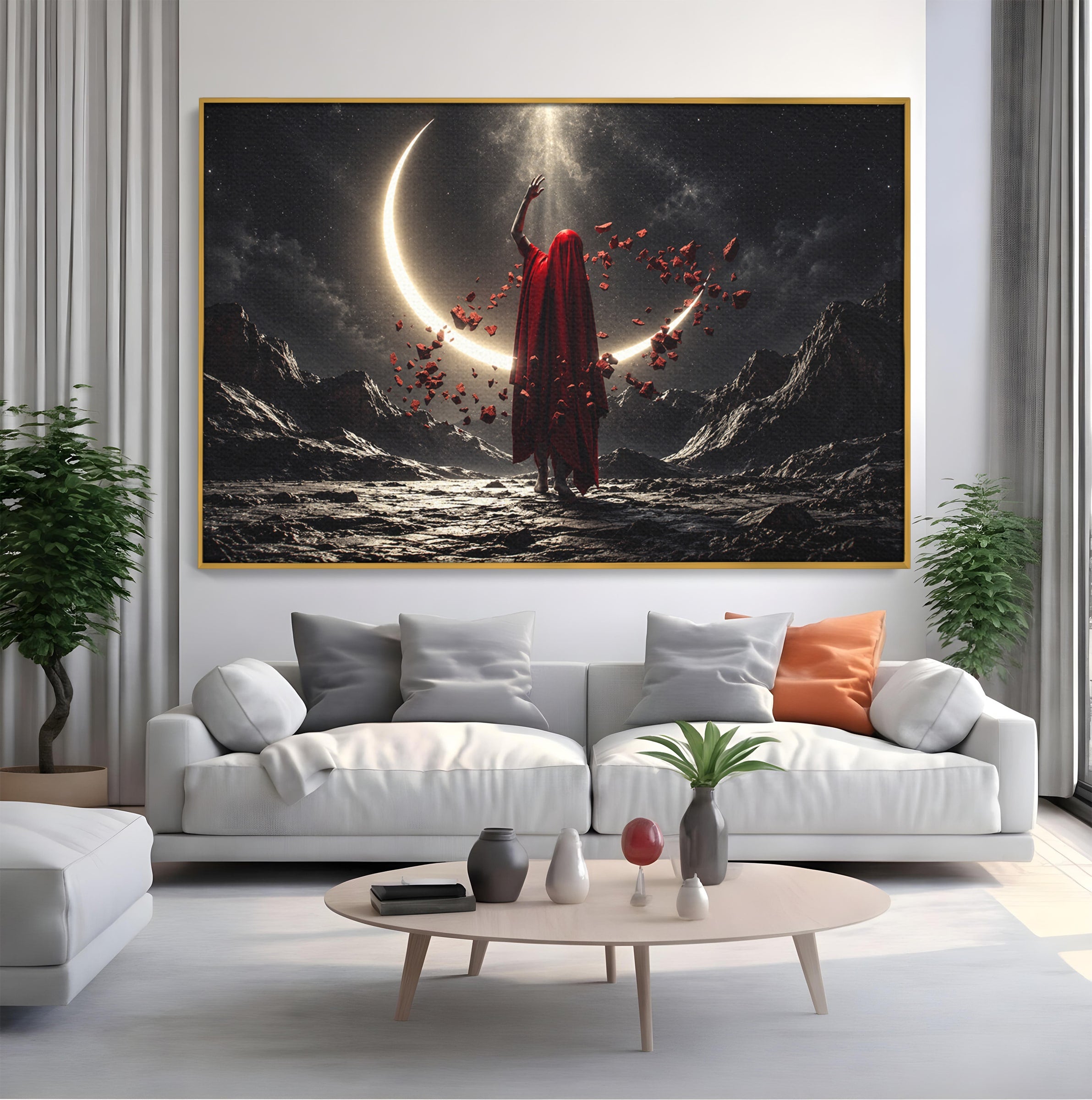 Tablou Canvas Premium LuxCanva® U1046, Misterul Lunii Rosii, Peisaj Nocturn, Fantezie, Luna, Mister, Living, Dormitor, Culori Vibrante