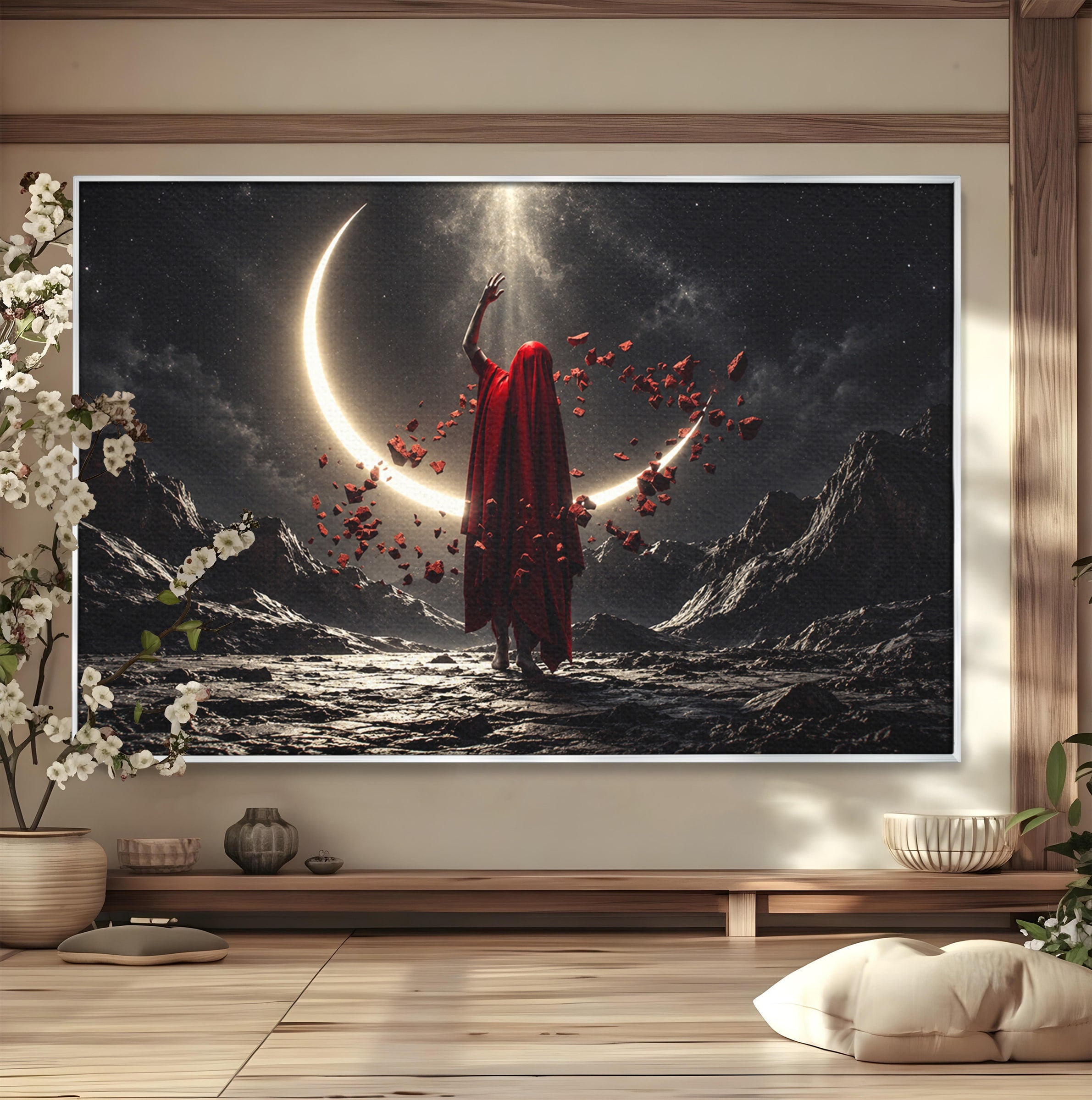 Tablou Canvas Premium LuxCanva® U1046, Misterul Lunii Rosii, Peisaj Nocturn, Fantezie, Luna, Mister, Living, Dormitor, Culori Vibrante
