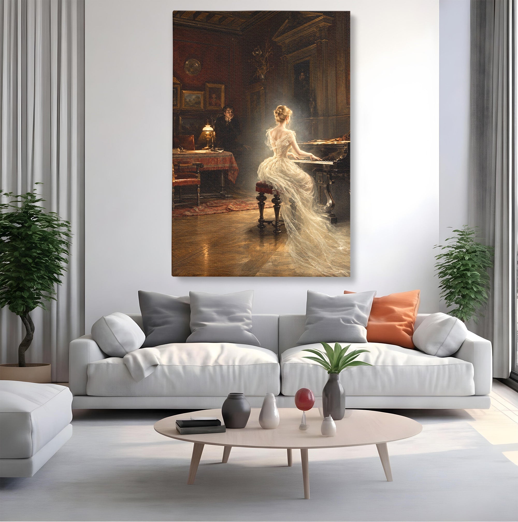 Tablou Canvas Premium LuxCanva® U1048, Pianista Eleganta, Pian, Clasic, Living, Romantic, Eleganta, Culori Vibrante