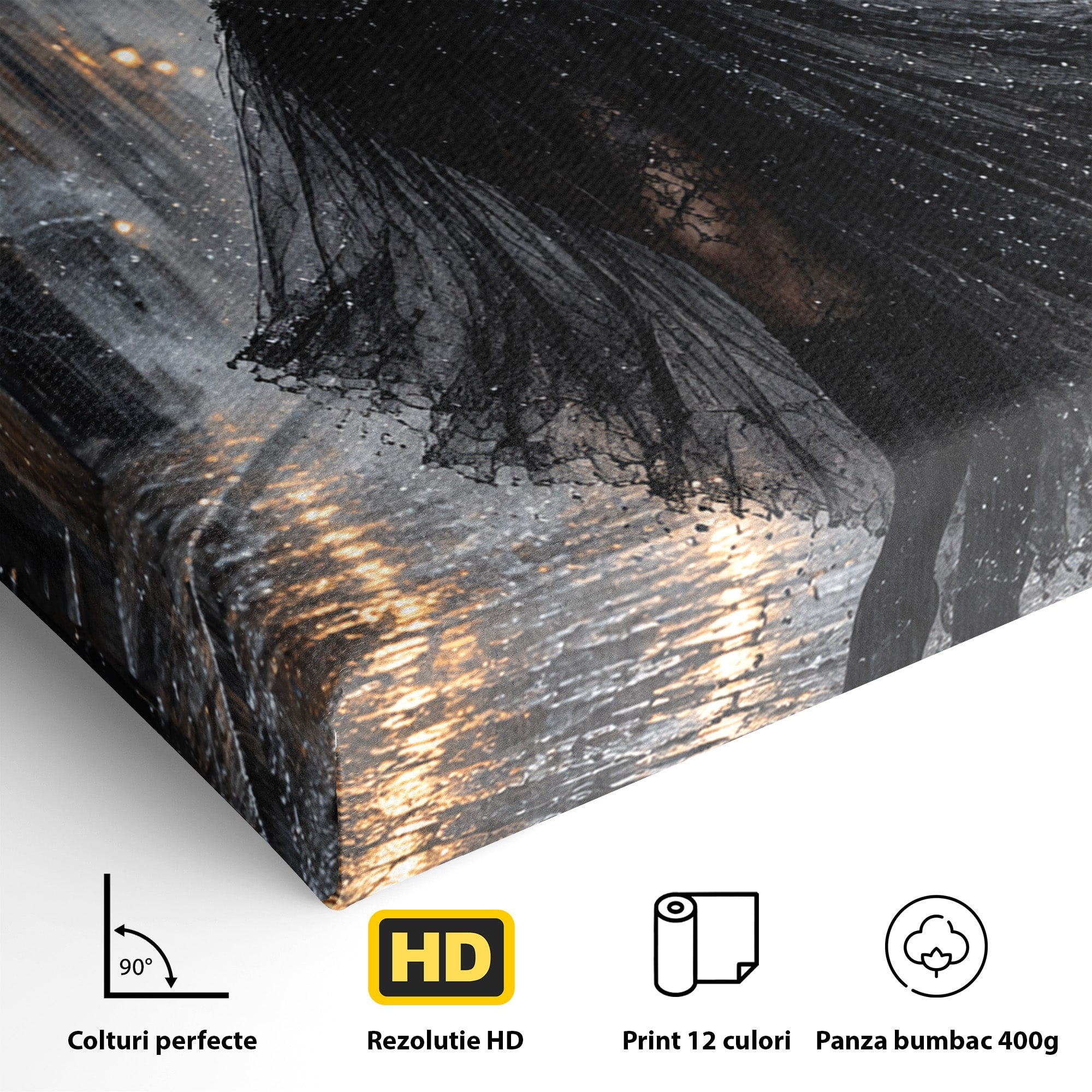 Tablou Canvas Premium LuxCanva® U1049, Balet Nocturn Pe Strazile Ude, Dansatoare, Ploaie, Romantic, Dramatic, Strada, Noapte, Living, Culori Vibrante