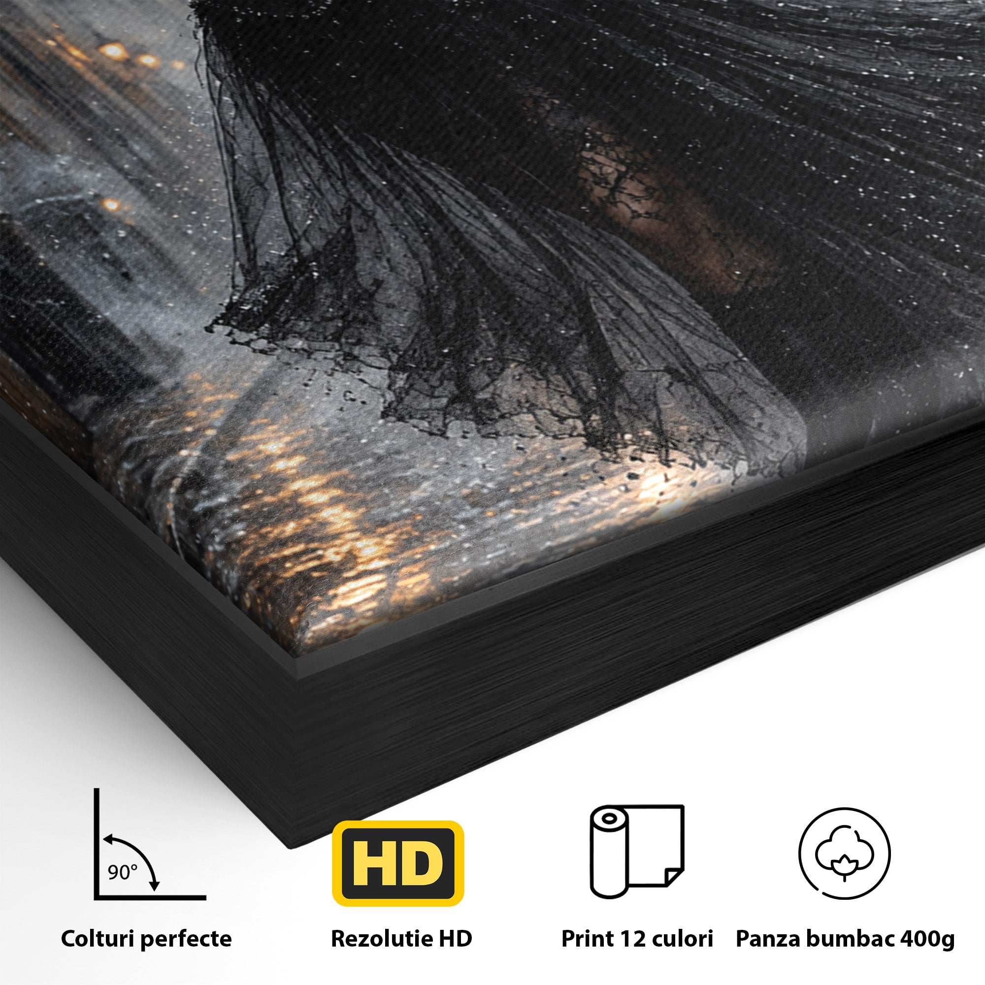 Tablou Canvas Premium LuxCanva® U1049, Balet Nocturn Pe Strazile Ude, Dansatoare, Ploaie, Romantic, Dramatic, Strada, Noapte, Living, Culori Vibrante