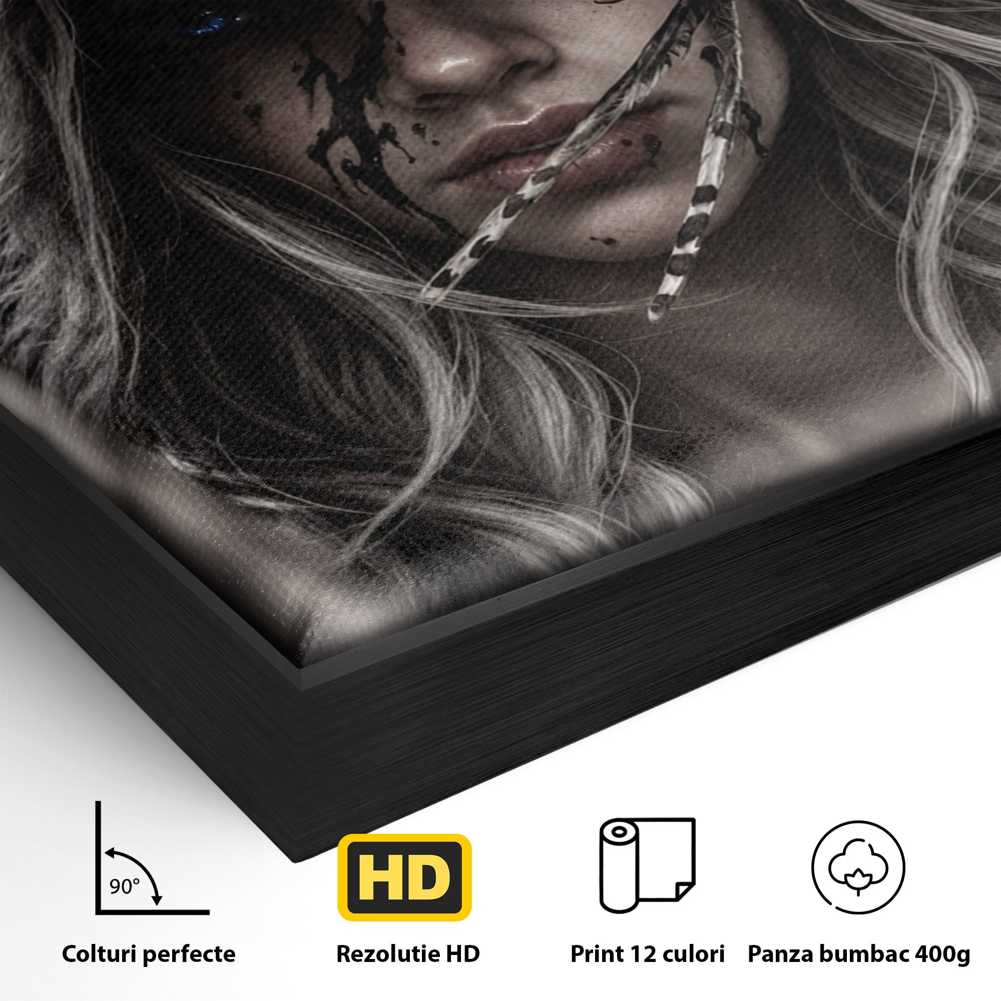 Tablou Canvas Premium LuxCanva® U1051, Femeie Lup Sub Luna, Noapte, Mister, Femeie, Lup, Living, Culori Vibrante