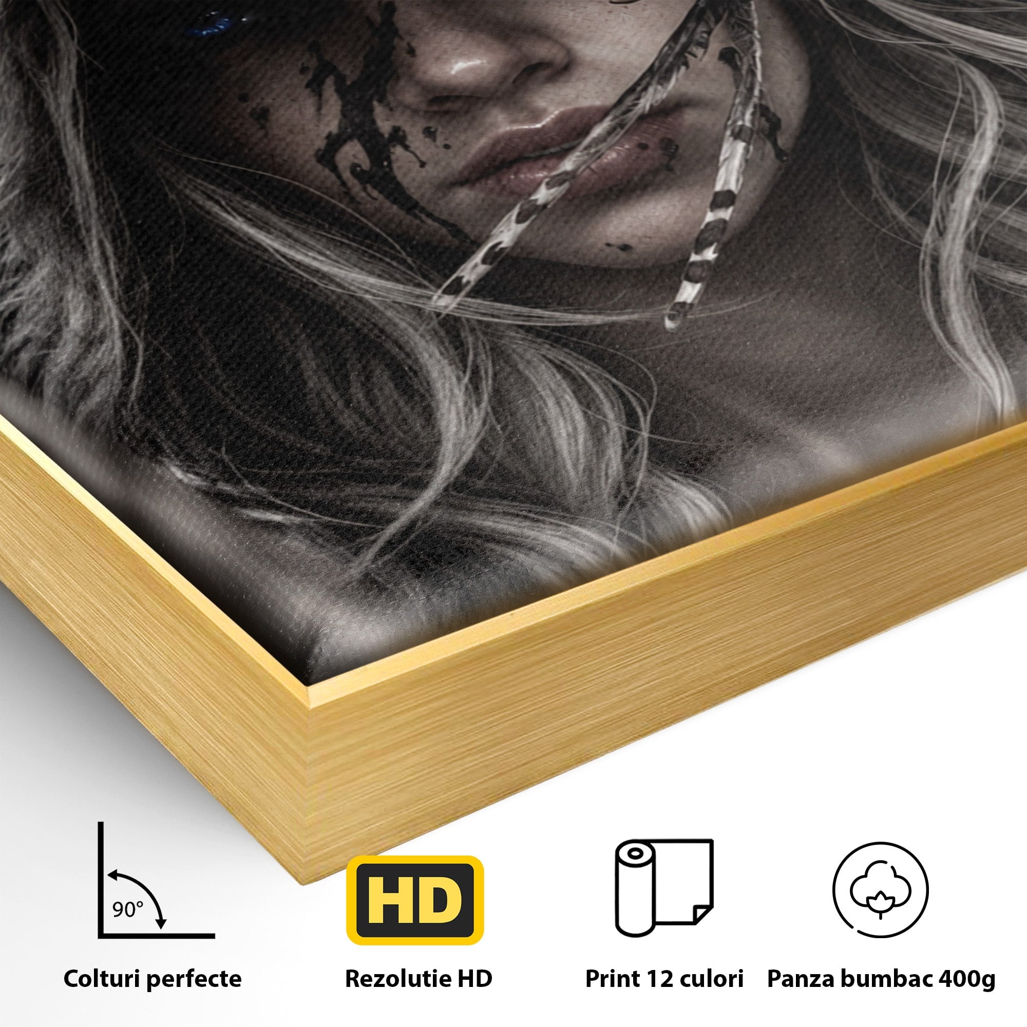 Tablou Canvas Premium LuxCanva® U1051, Femeie Lup Sub Luna, Noapte, Mister, Femeie, Lup, Living, Culori Vibrante