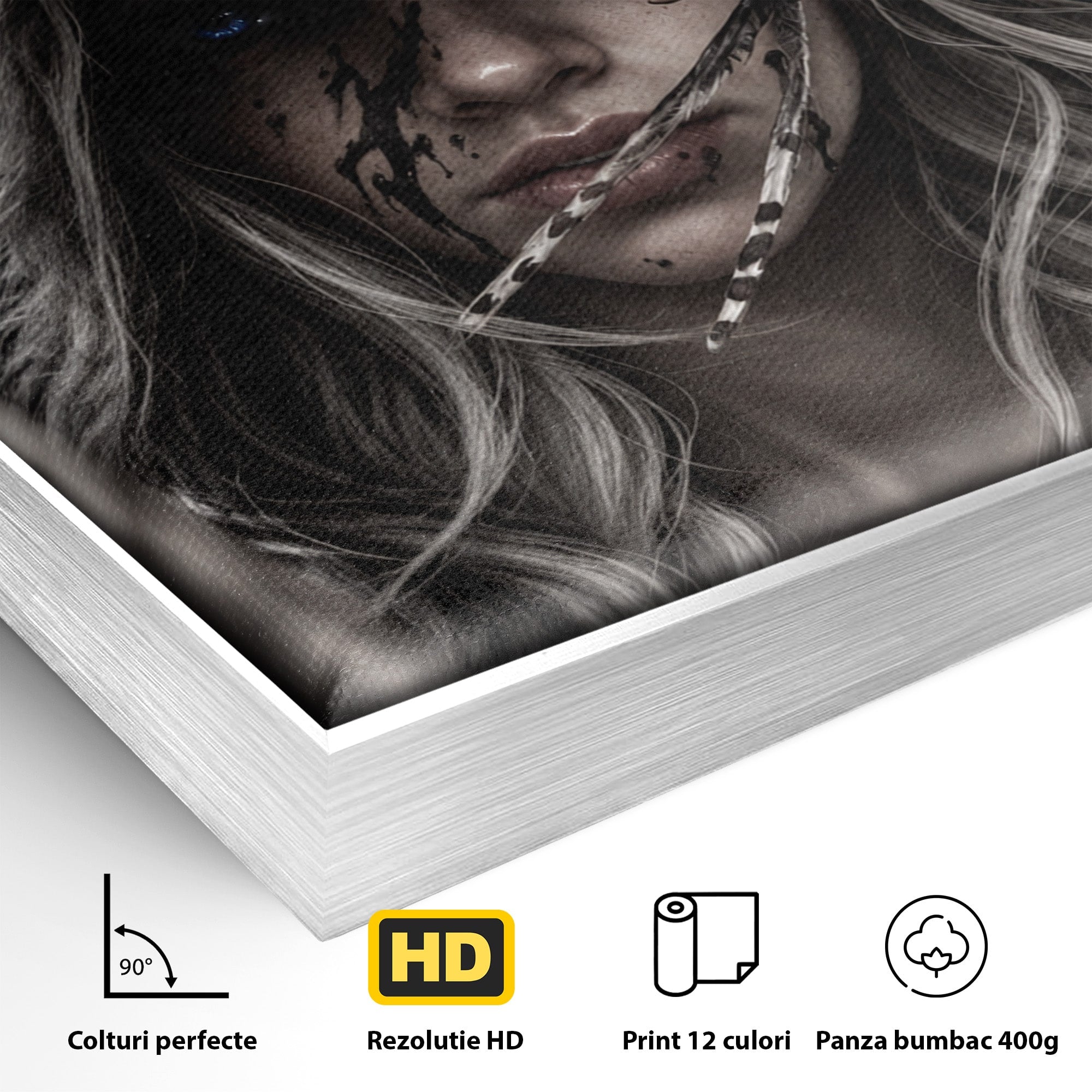 Tablou Canvas Premium LuxCanva® U1051, Femeie Lup Sub Luna, Noapte, Mister, Femeie, Lup, Living, Culori Vibrante