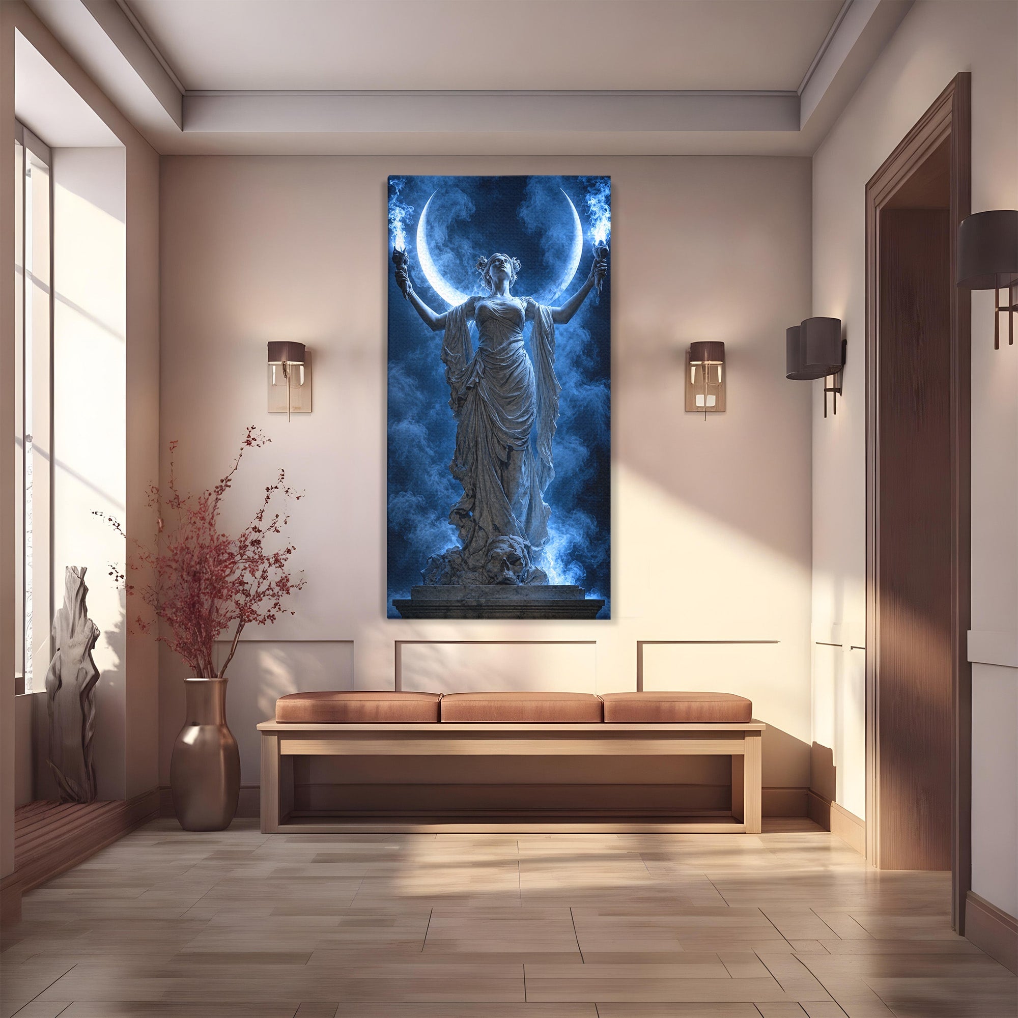 Tablou Canvas Premium LuxCanva® U1052, Zeita Lunii, Mistic, Statuie, Zeita, Luna, Dormitor, Living, Culori Vibrante