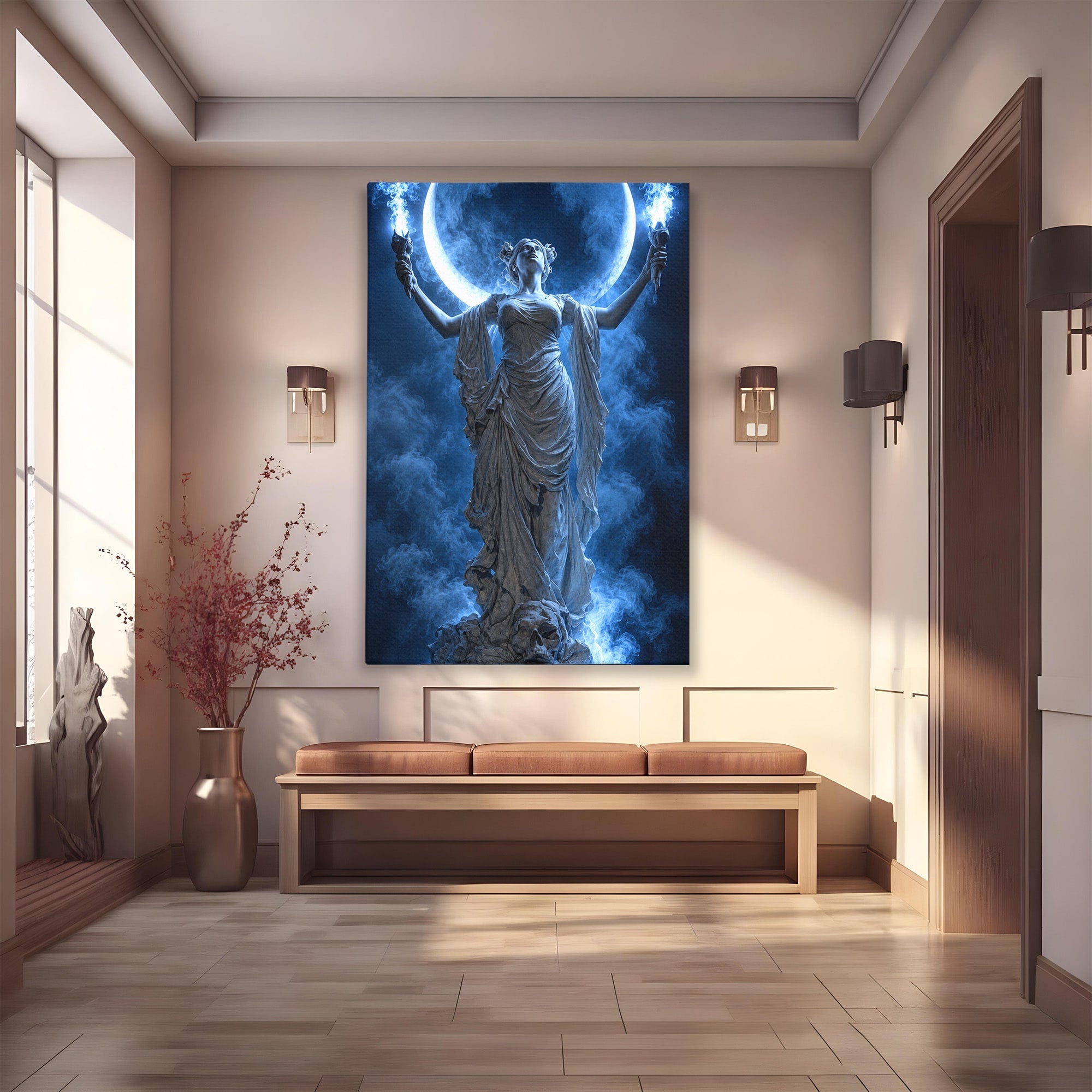 Tablou Canvas Premium LuxCanva® U1052, Zeita Lunii, Mistic, Statuie, Zeita, Luna, Dormitor, Living, Culori Vibrante