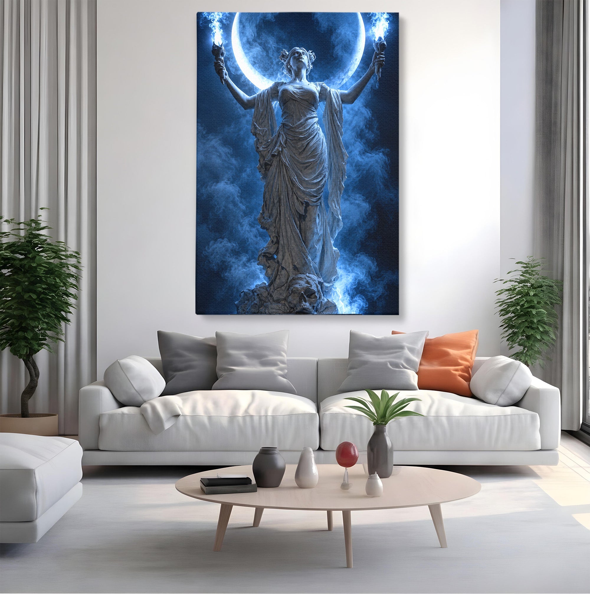 Tablou Canvas Premium LuxCanva® U1052, Zeita Lunii, Mistic, Statuie, Zeita, Luna, Dormitor, Living, Culori Vibrante
