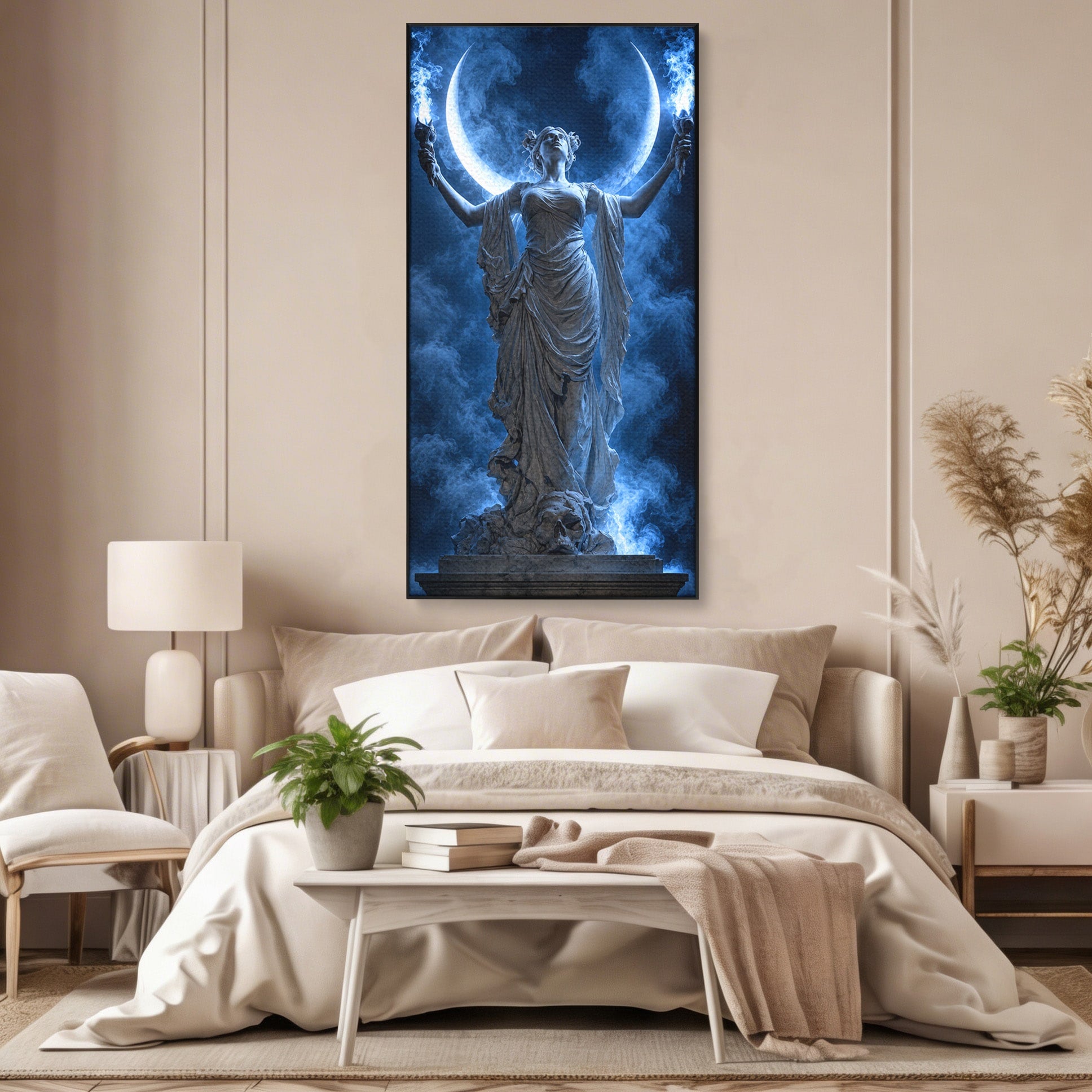 Tablou Canvas Premium LuxCanva® U1052, Zeita Lunii, Mistic, Statuie, Zeita, Luna, Dormitor, Living, Culori Vibrante
