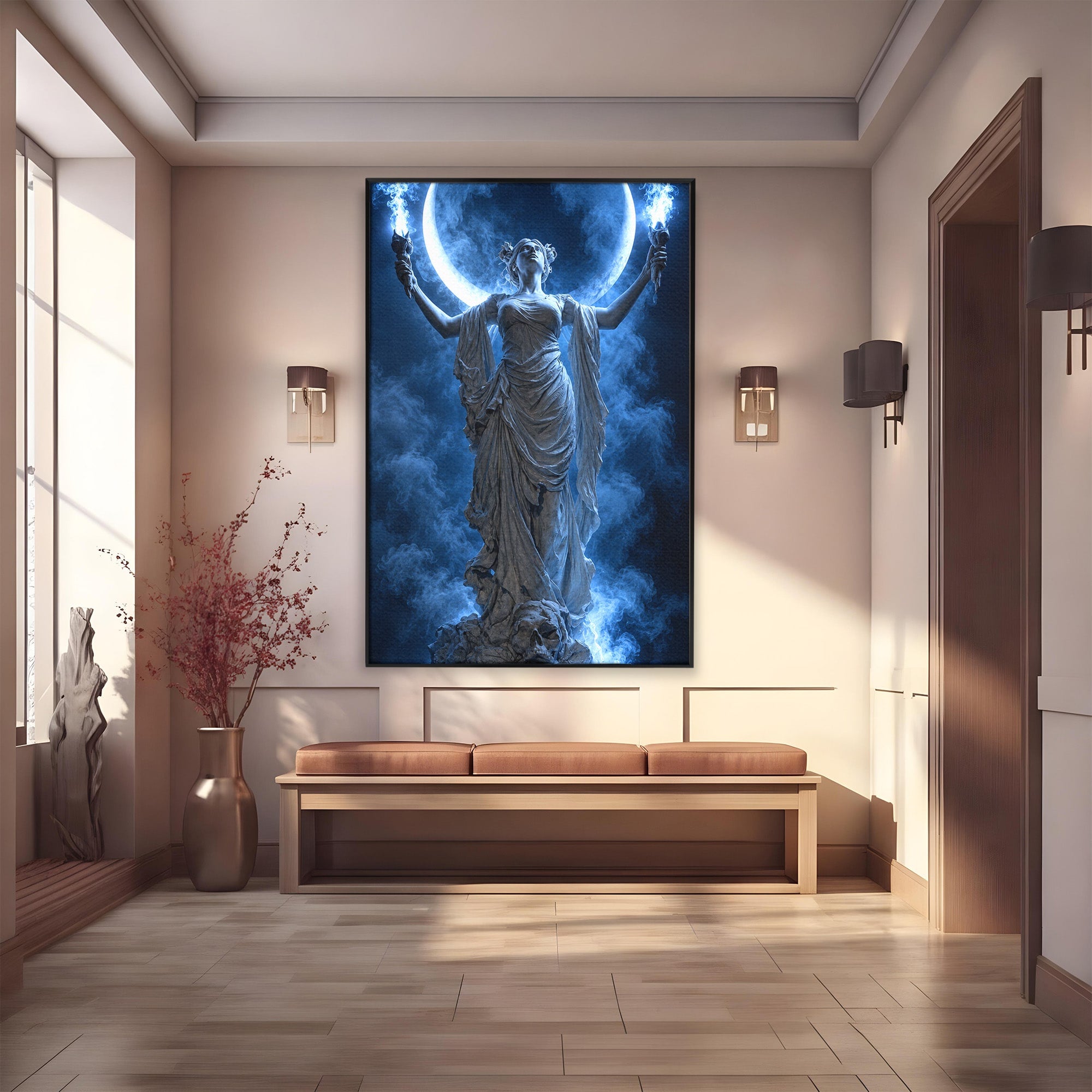 Tablou Canvas Premium LuxCanva® U1052, Zeita Lunii, Mistic, Statuie, Zeita, Luna, Dormitor, Living, Culori Vibrante