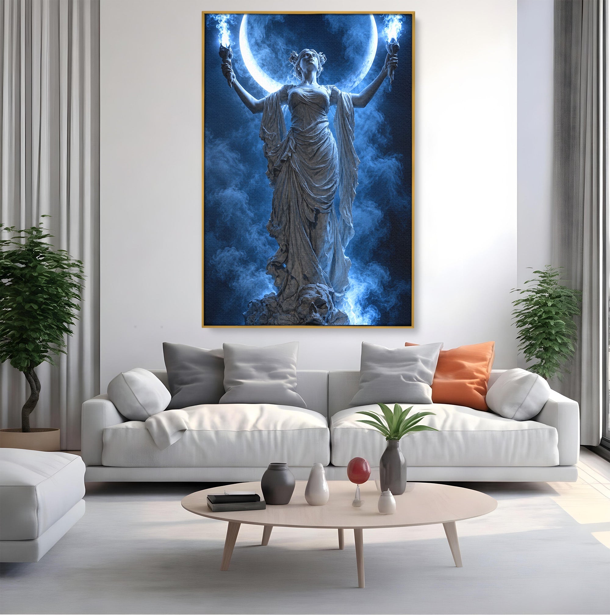 Tablou Canvas Premium LuxCanva® U1052, Zeita Lunii, Mistic, Statuie, Zeita, Luna, Dormitor, Living, Culori Vibrante