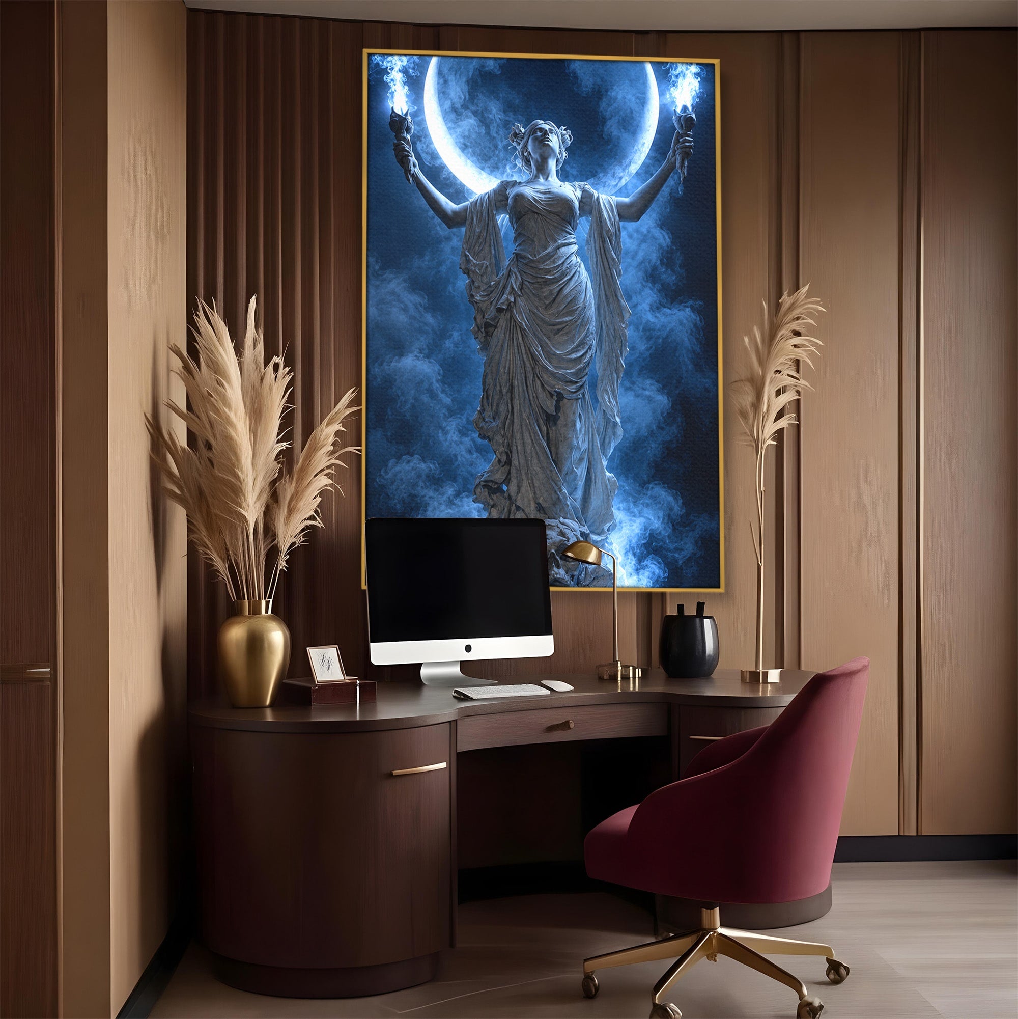 Tablou Canvas Premium LuxCanva® U1052, Zeita Lunii, Mistic, Statuie, Zeita, Luna, Dormitor, Living, Culori Vibrante