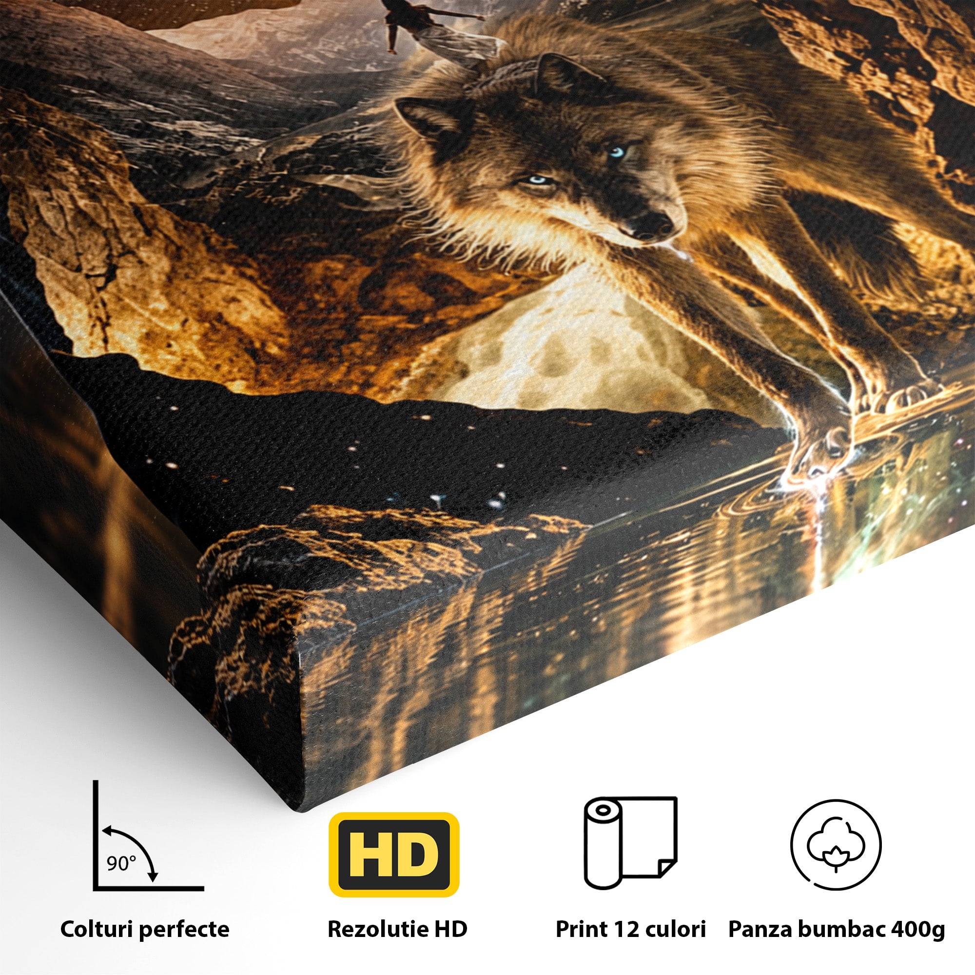 Tablou Canvas Premium LuxCanva® U1056, Lupul Cosmic, Cosmos, Munti, Aventura, Mister, Lup,  Living, Culori Vibrante