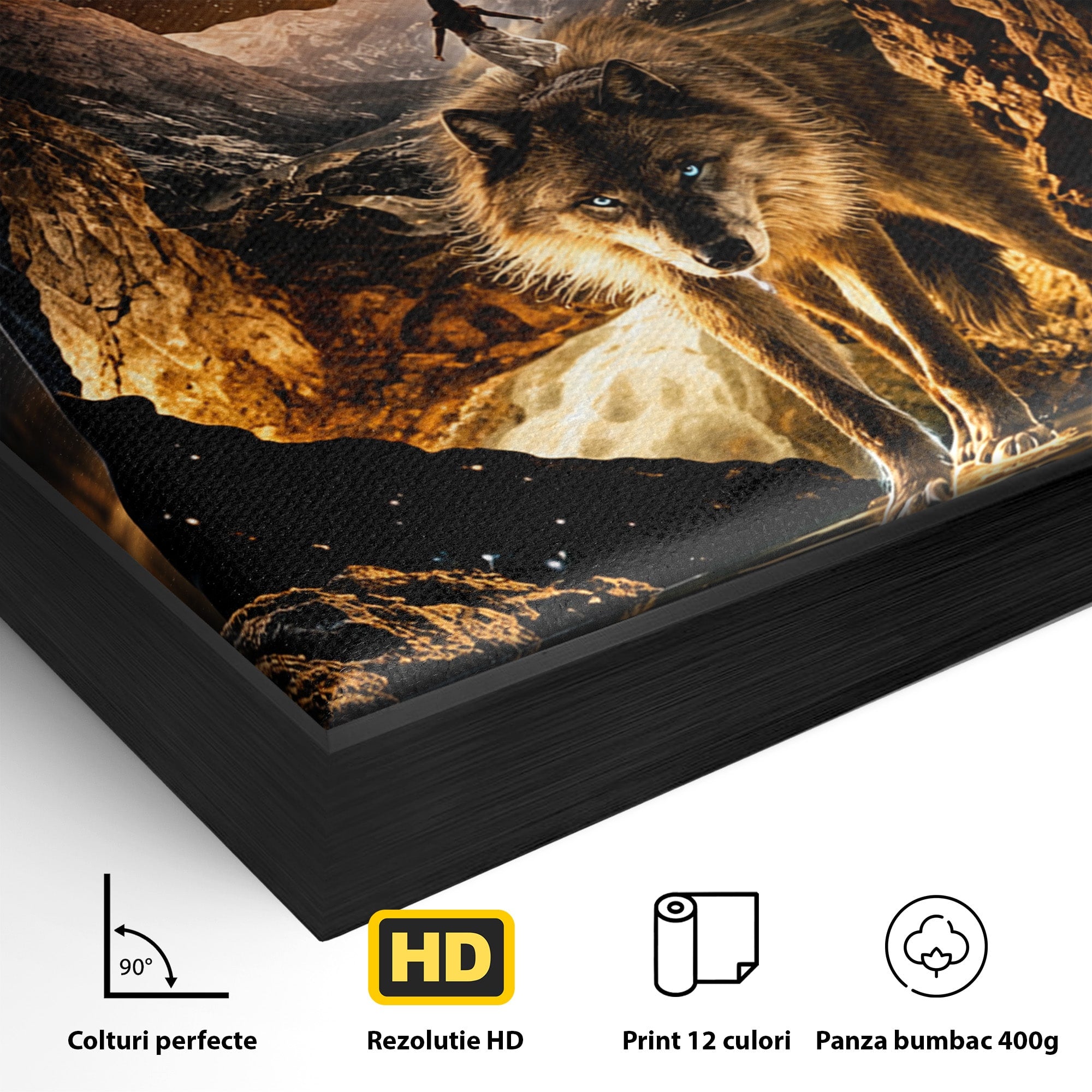 Tablou Canvas Premium LuxCanva® U1056, Lupul Cosmic, Cosmos, Munti, Aventura, Mister, Lup,  Living, Culori Vibrante