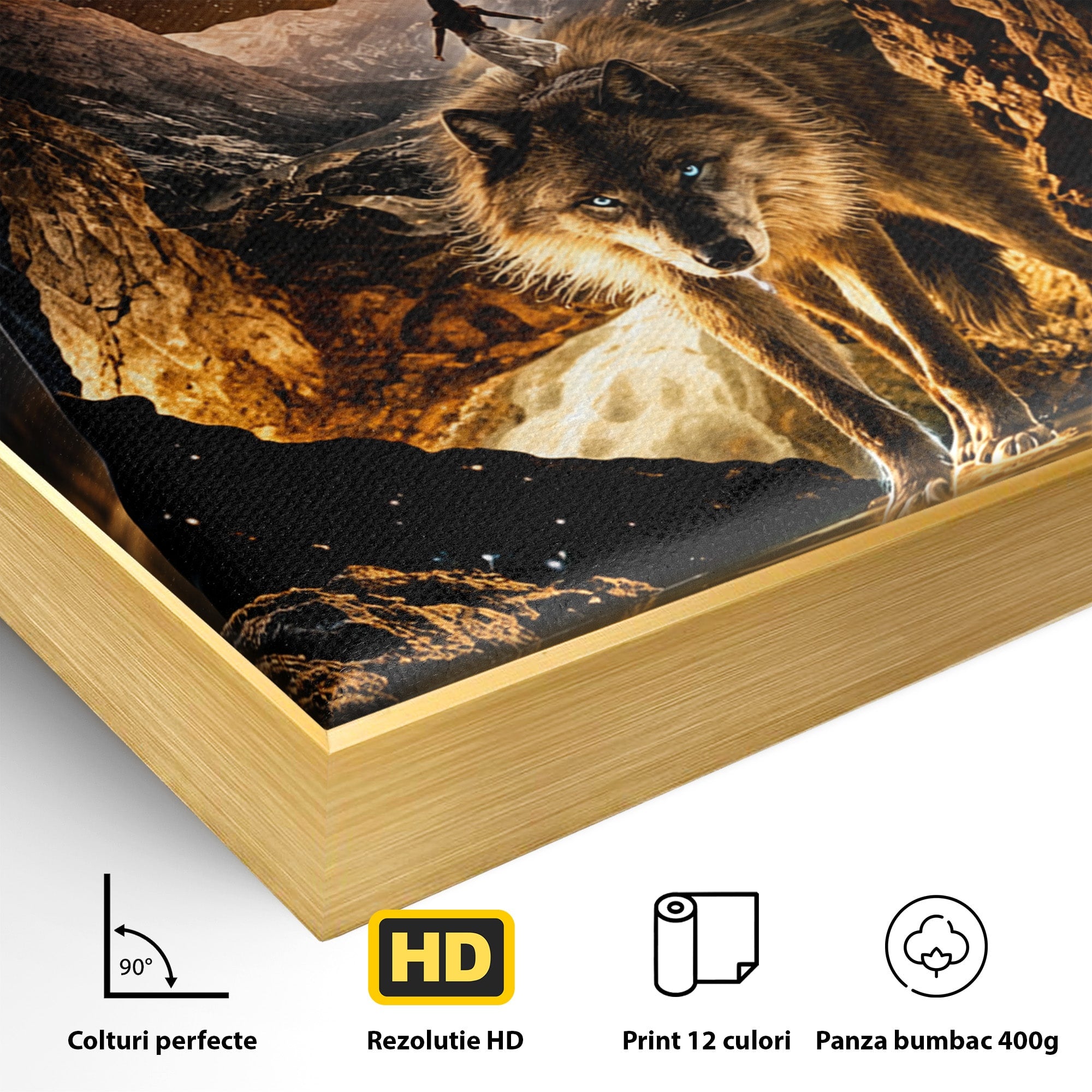 Tablou Canvas Premium LuxCanva® U1056, Lupul Cosmic, Cosmos, Munti, Aventura, Mister, Lup,  Living, Culori Vibrante