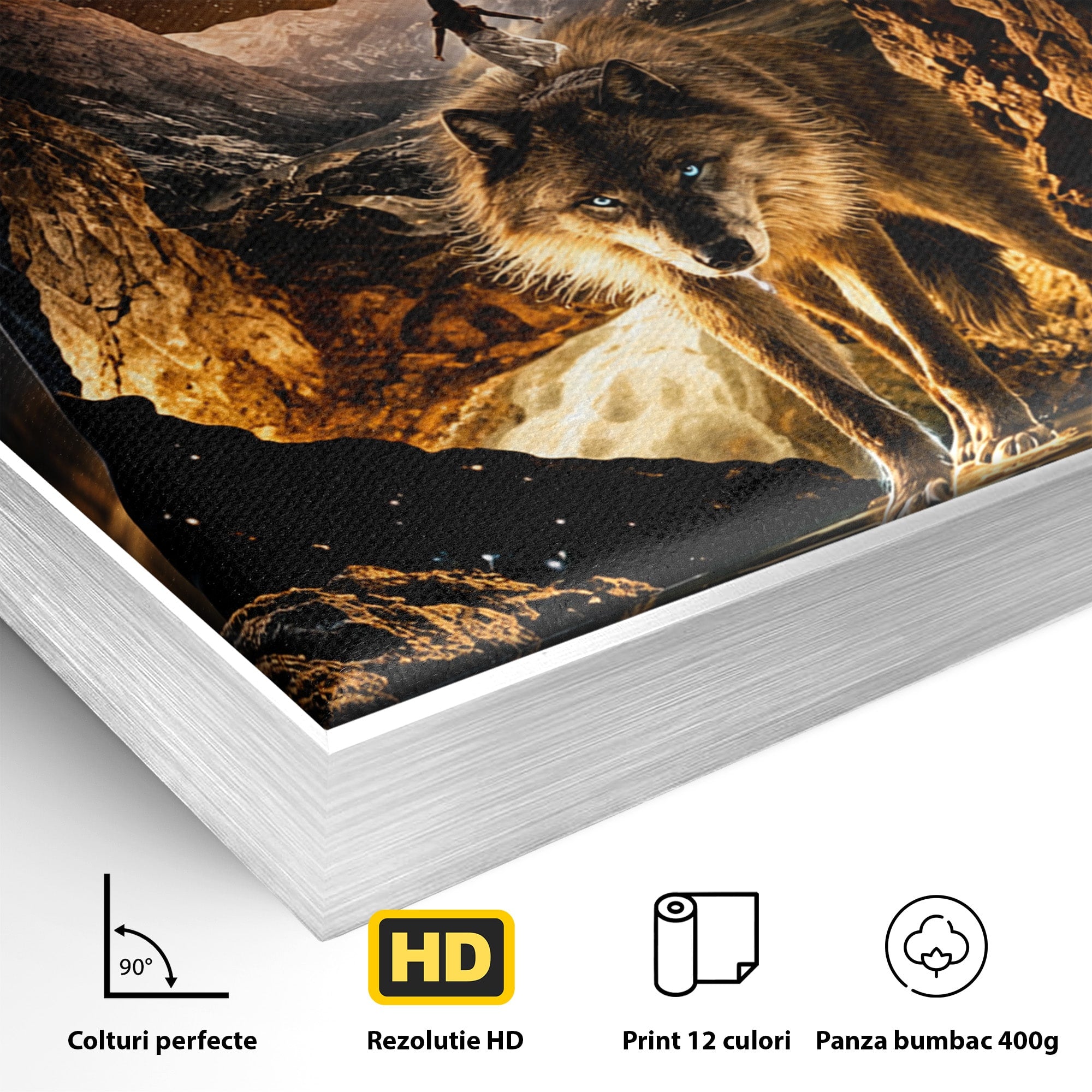 Tablou Canvas Premium LuxCanva® U1056, Lupul Cosmic, Cosmos, Munti, Aventura, Mister, Lup,  Living, Culori Vibrante