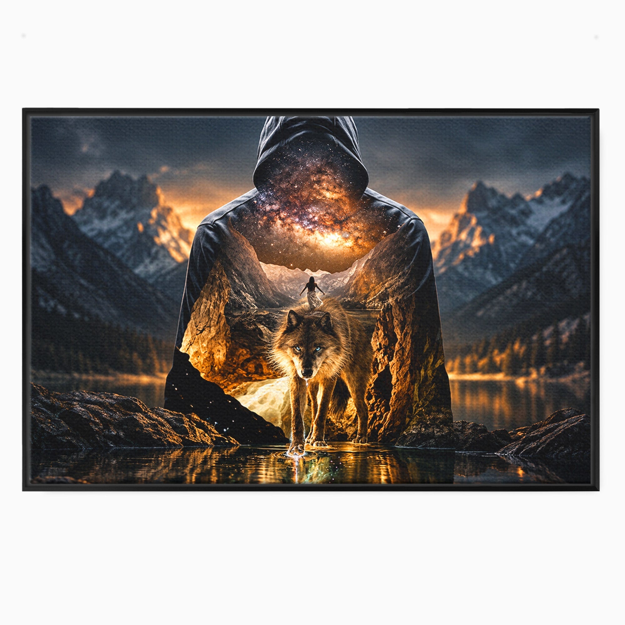 Tablou Canvas Premium LuxCanva® U1056, Lupul Cosmic, Cosmos, Munti, Aventura, Mister, Lup,  Living, Culori Vibrante
