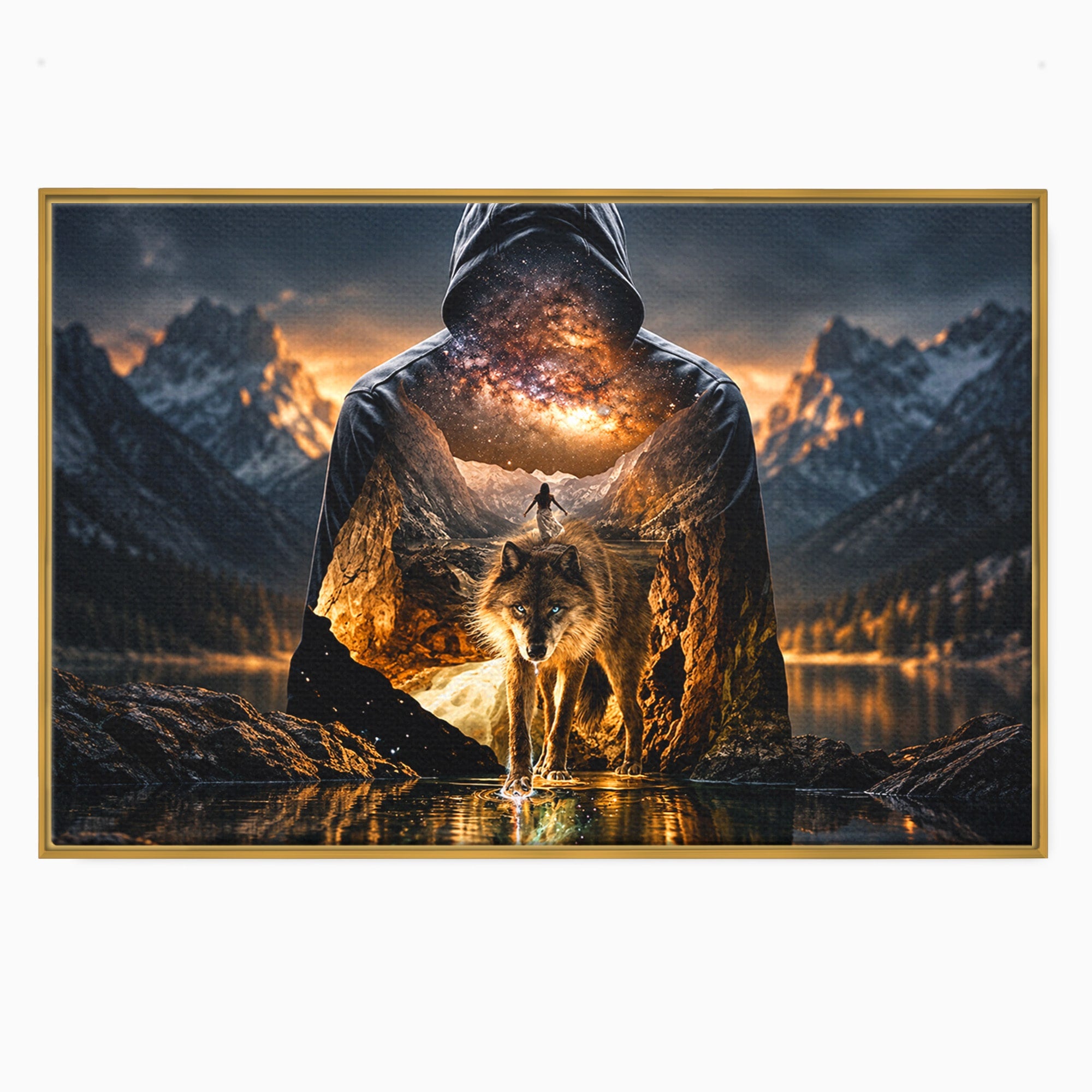 Tablou Canvas Premium LuxCanva® U1056, Lupul Cosmic, Cosmos, Munti, Aventura, Mister, Lup,  Living, Culori Vibrante