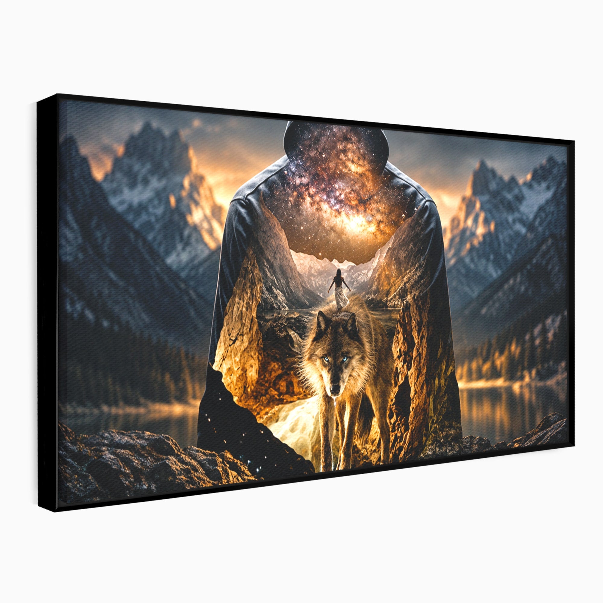 Tablou Canvas Premium LuxCanva® U1056, Lupul Cosmic, Cosmos, Munti, Aventura, Mister, Lup,  Living, Culori Vibrante