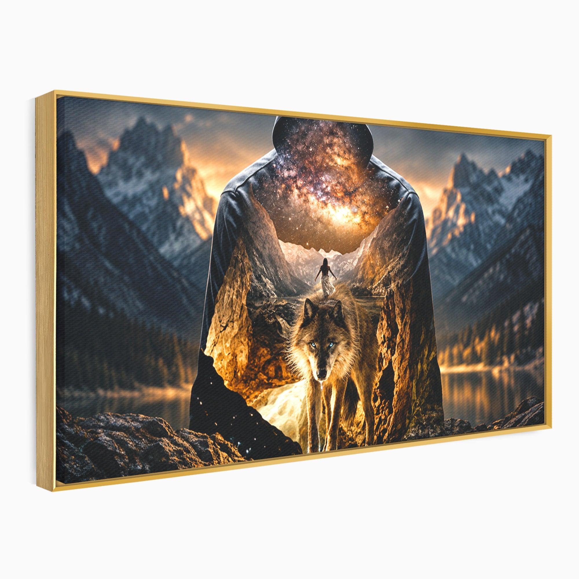 Tablou Canvas Premium LuxCanva® U1056, Lupul Cosmic, Cosmos, Munti, Aventura, Mister, Lup,  Living, Culori Vibrante