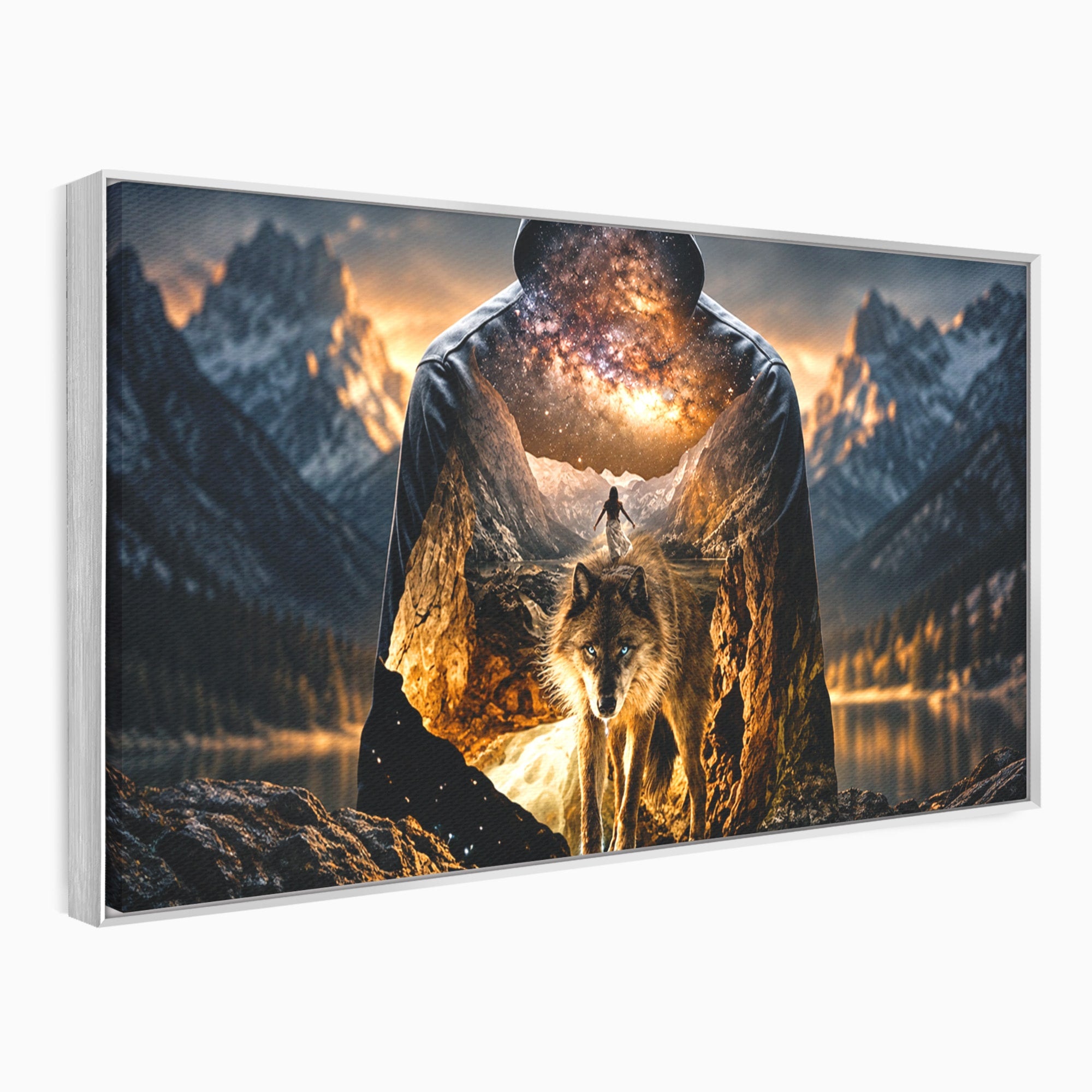 Tablou Canvas Premium LuxCanva® U1056, Lupul Cosmic, Cosmos, Munti, Aventura, Mister, Lup,  Living, Culori Vibrante