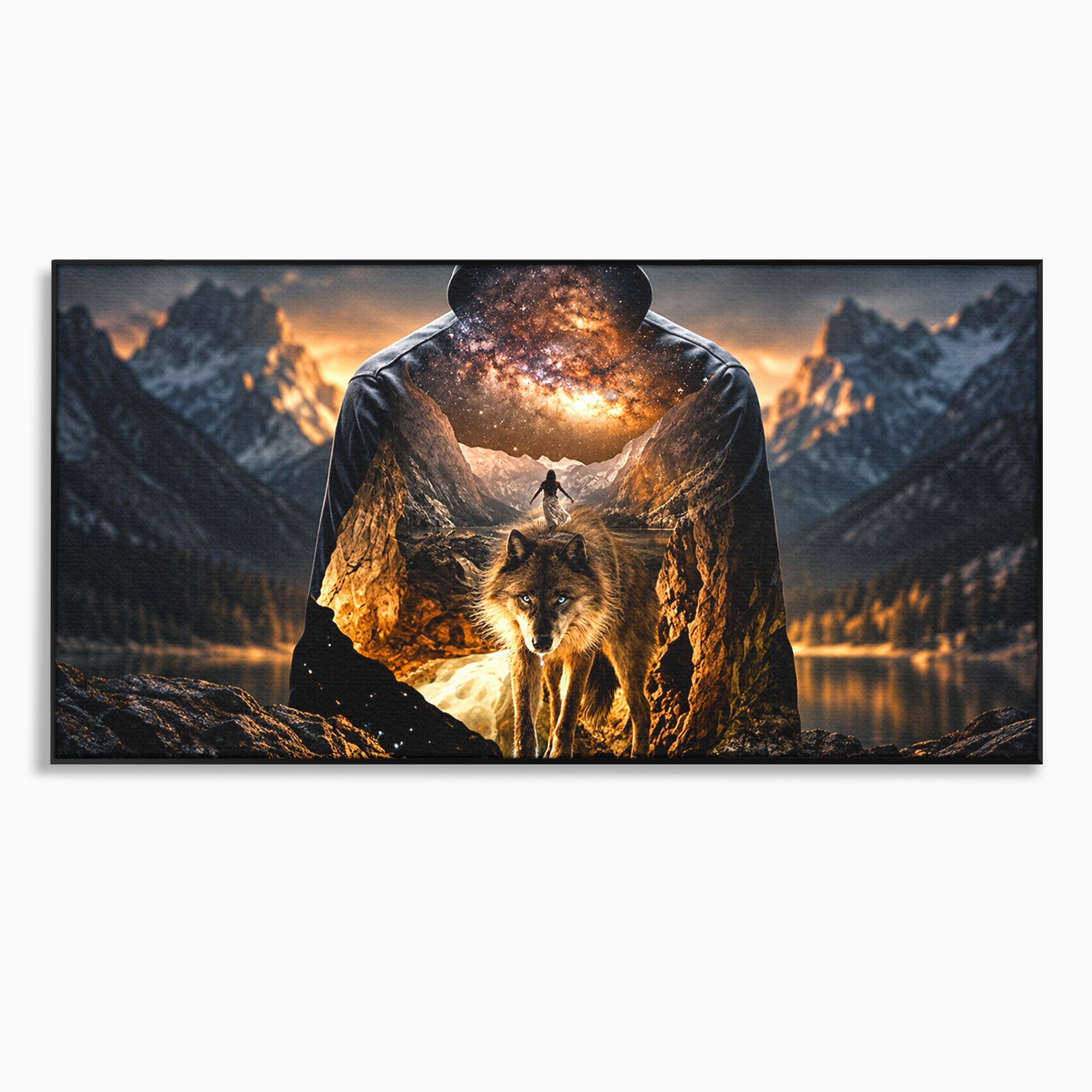 Tablou Canvas Premium LuxCanva® U1056, Lupul Cosmic, Cosmos, Munti, Aventura, Mister, Lup,  Living, Culori Vibrante