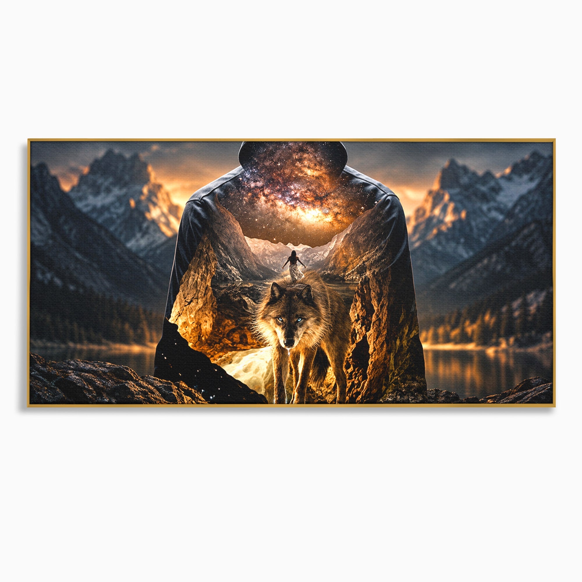 Tablou Canvas Premium LuxCanva® U1056, Lupul Cosmic, Cosmos, Munti, Aventura, Mister, Lup,  Living, Culori Vibrante