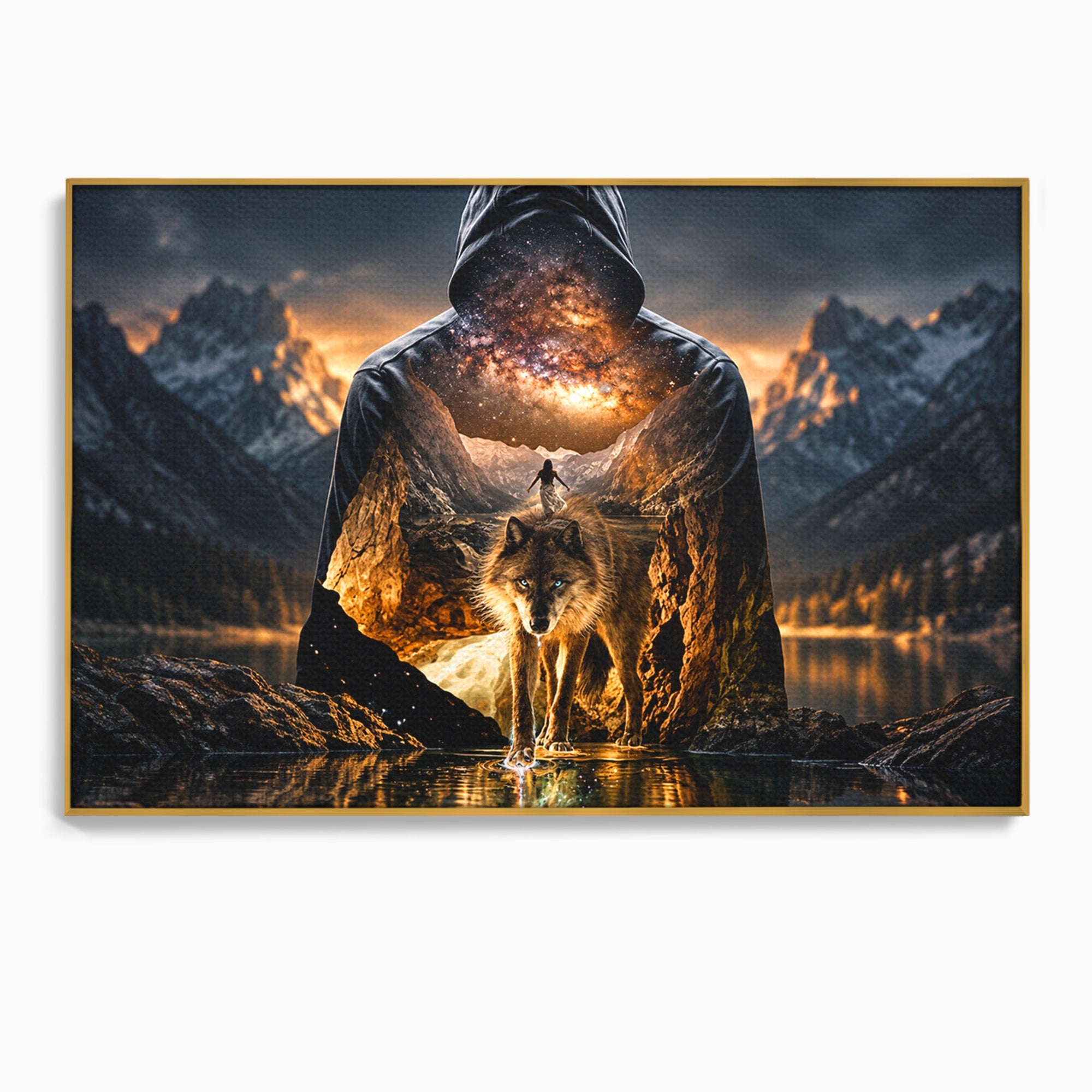 Tablou Canvas Premium LuxCanva® U1056, Lupul Cosmic, Cosmos, Munti, Aventura, Mister, Lup,  Living, Culori Vibrante