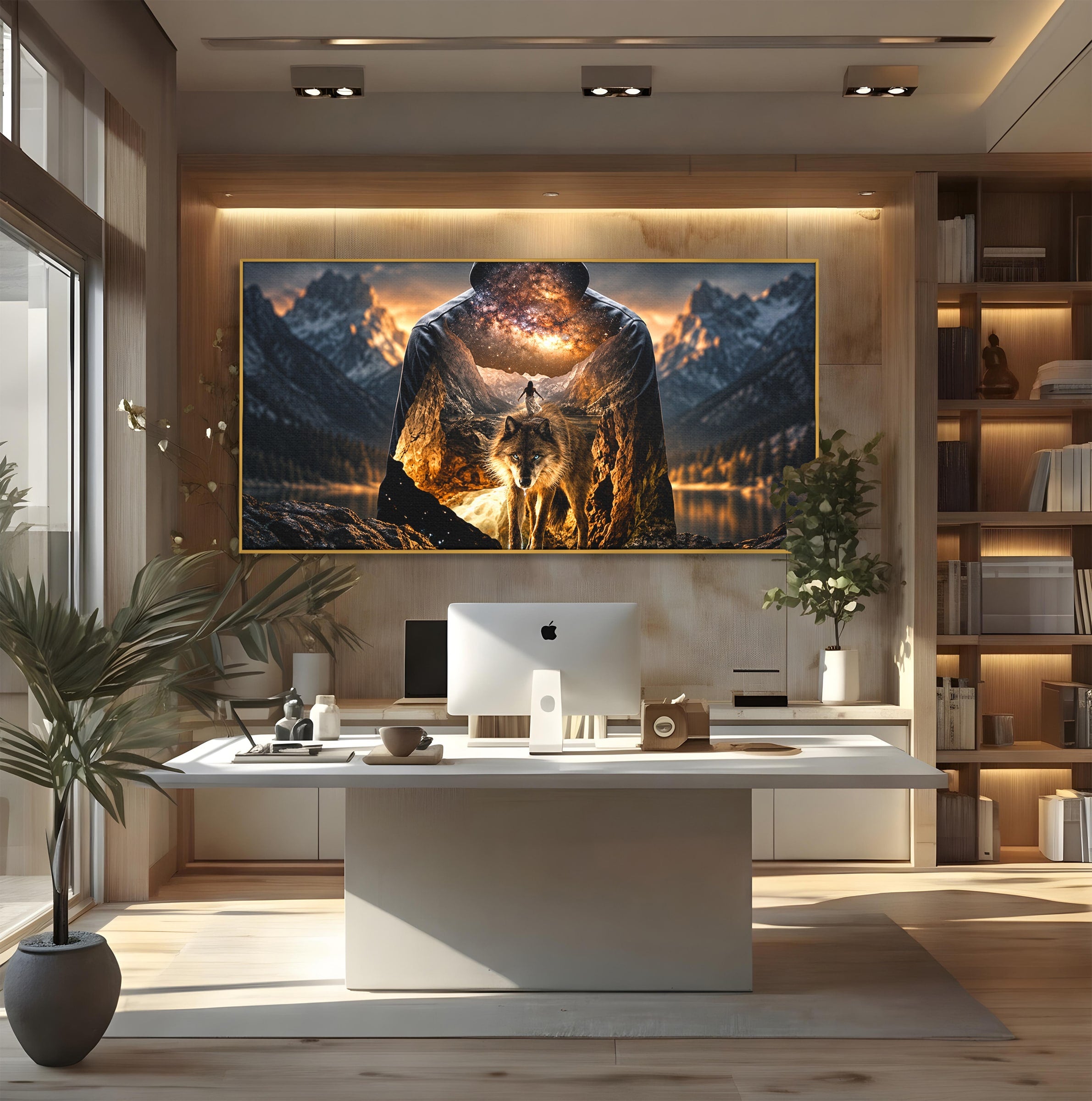 Tablou Canvas Premium LuxCanva® U1056, Lupul Cosmic, Cosmos, Munti, Aventura, Mister, Lup,  Living, Culori Vibrante